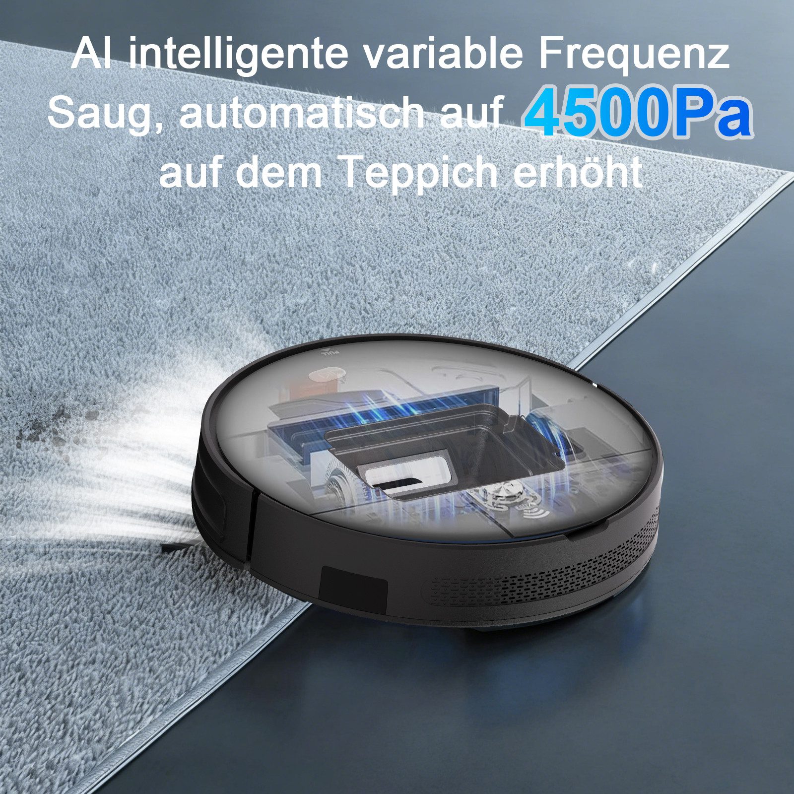 Ruzava Saugroboter Staubsauger Roboter 4500Pa/60W/120min Laufzeit 350 ml Behälter, 60 W, mit Beutel, Saugroboter mit Wischfunktion, 3000Pa/120Min, 2.5kg