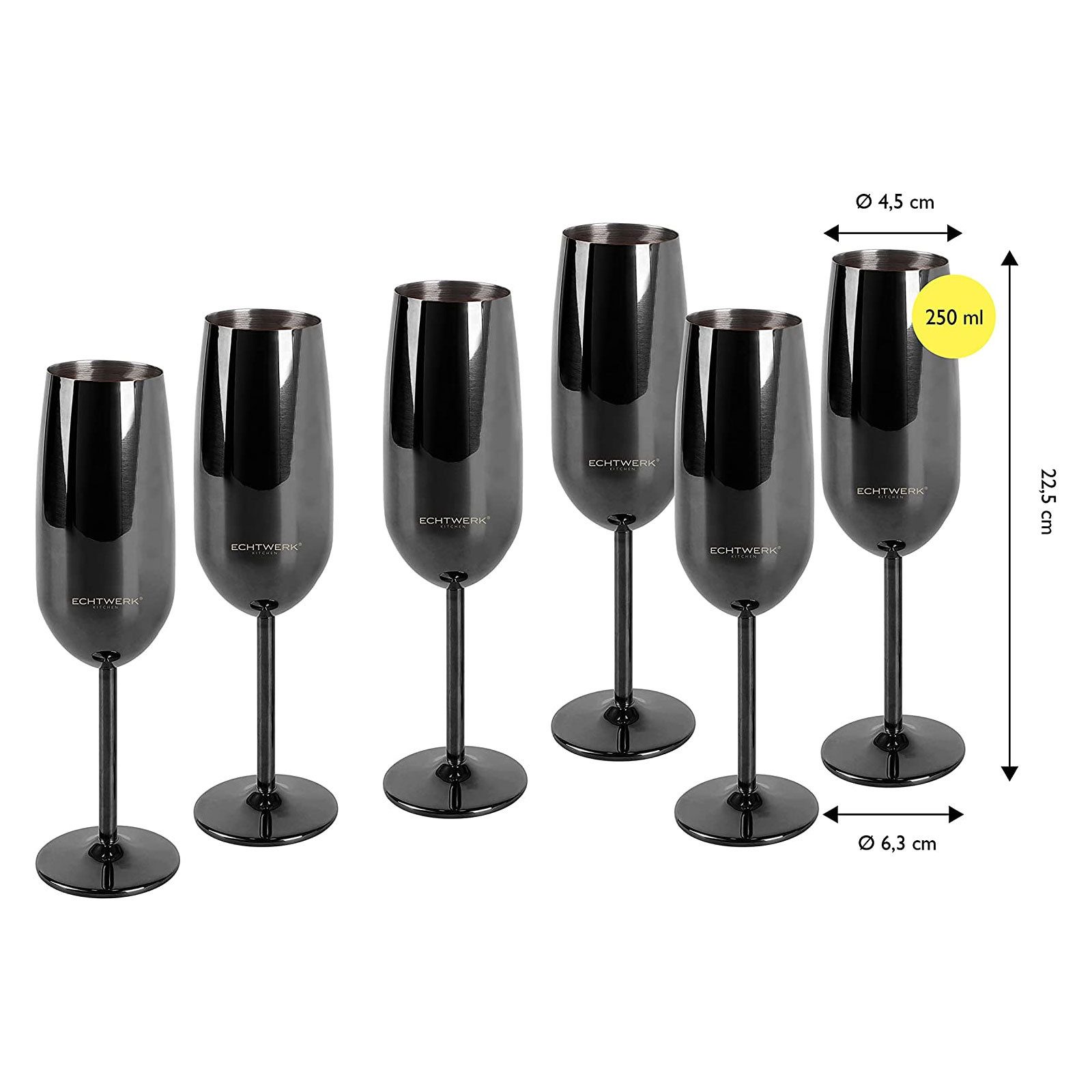 ECHTWERK Glas Sekt-/Champagnerkelch, 6-tlg., Edelstahl, Unzerbrechliche Gläser für Hochzeit/Outdoor/Picknick, 6-tlg