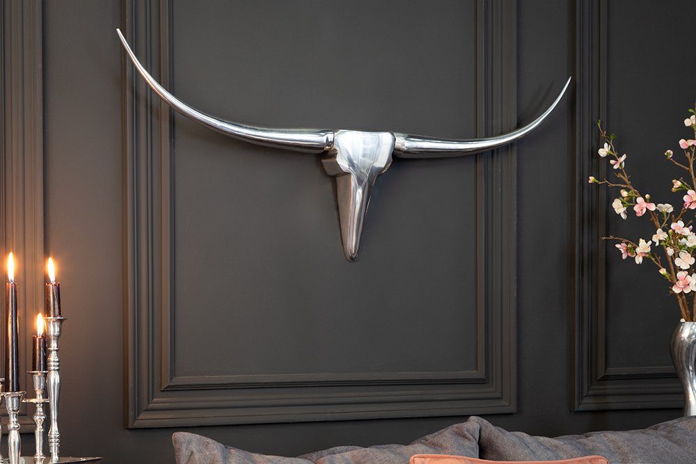 riess-ambiente Wanddekoobjekt BULL L 100cm silber (1 St), Stierkopf · Modern Design · Wanddekoration · Metall