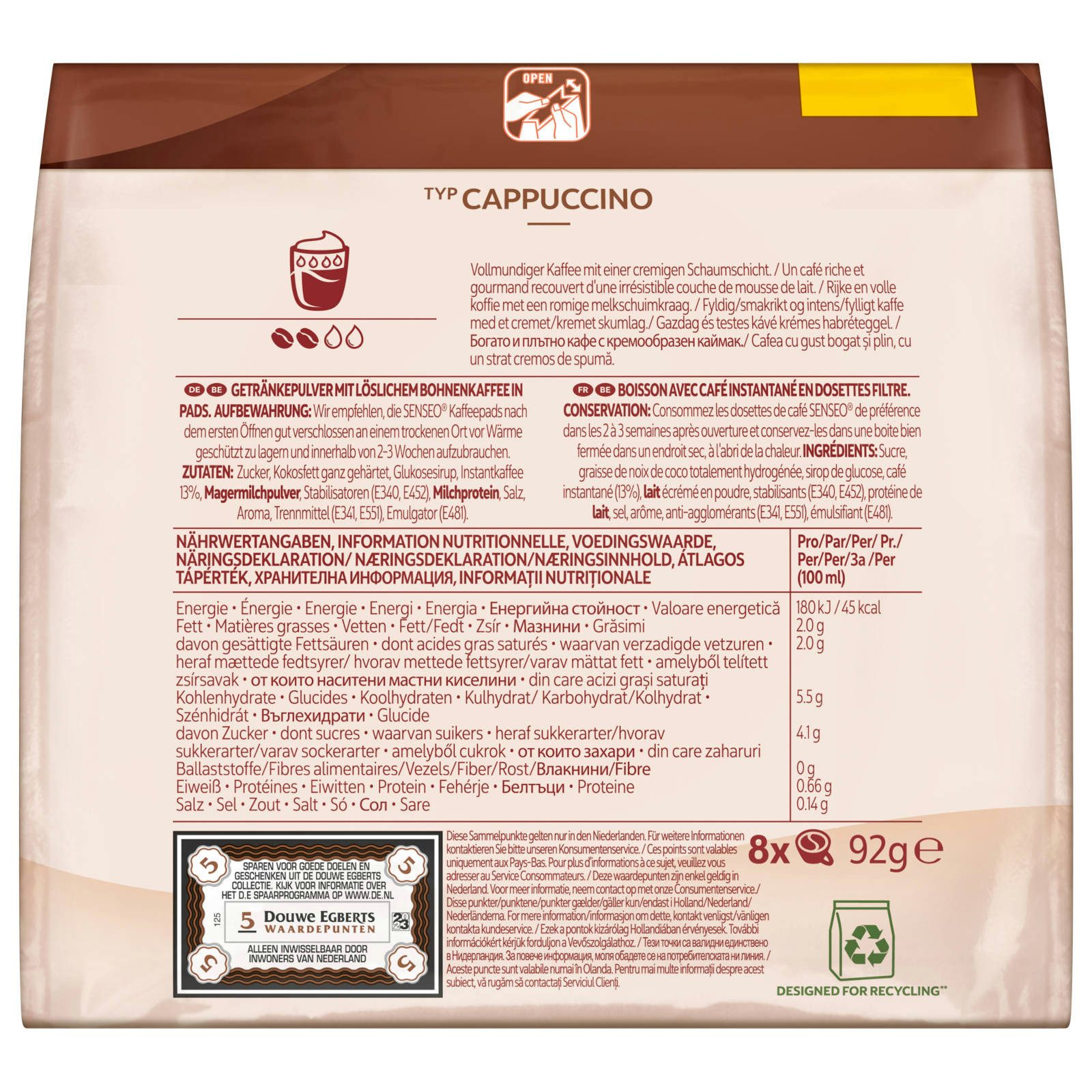 Senseo Kaffee Pads Vielfaltspaket Cappuccino Choco Caramel Baileys 64 Getränke, 736 g, (Packung, 8er Pack)