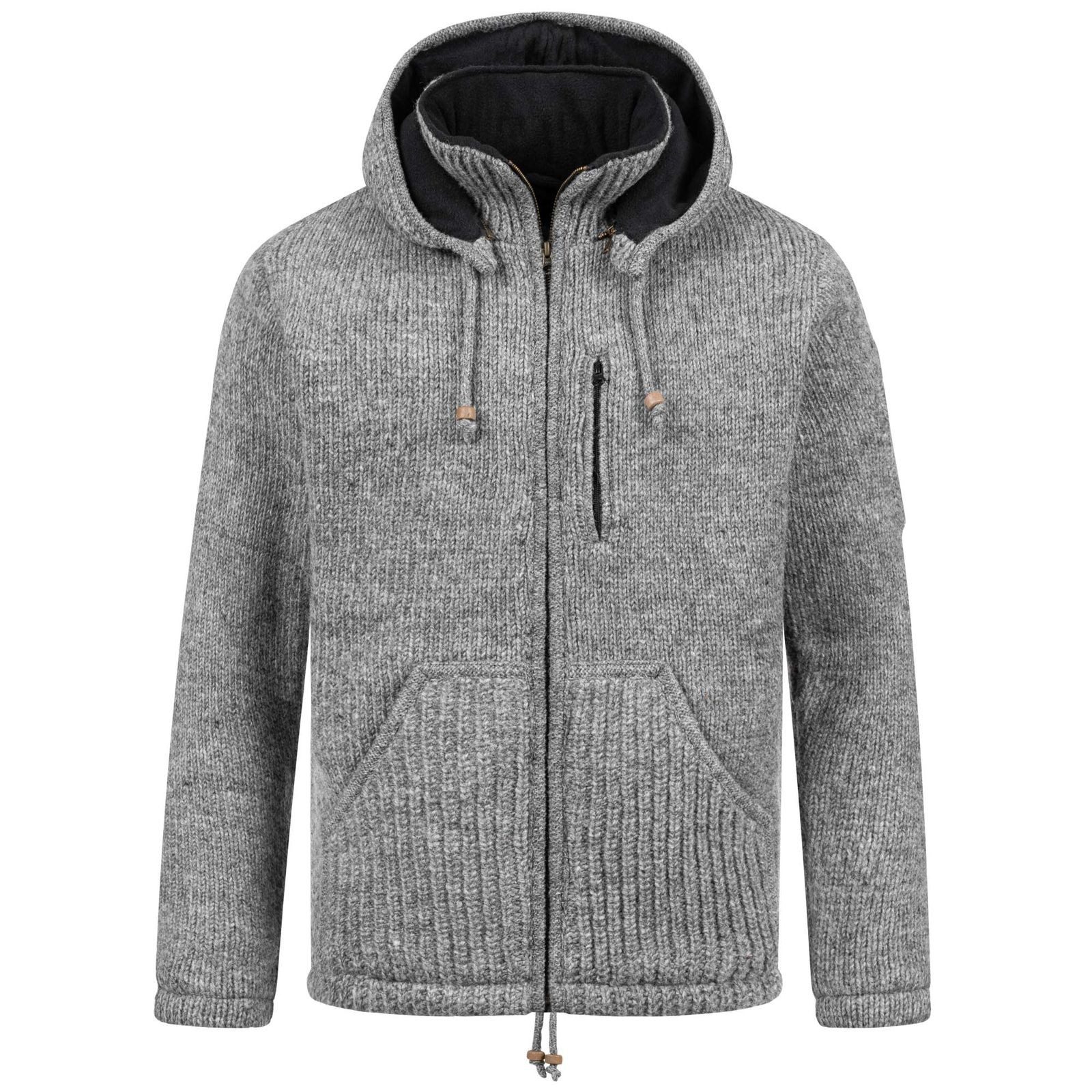 Strickjacke Herren Strickjacke Schurwolle Klassich Nordisch +Kapuze