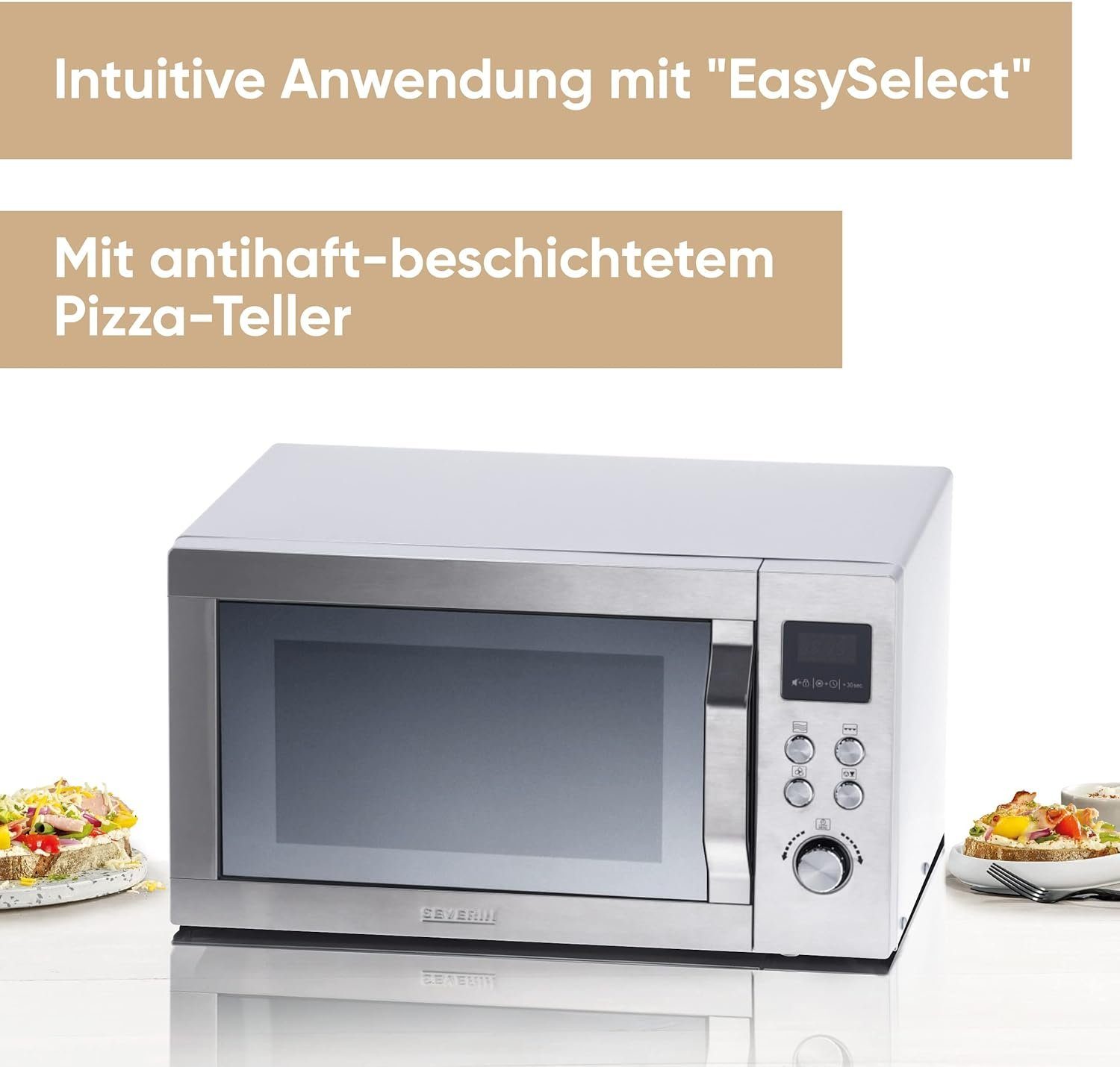 Grill Grill, Pizzafunktion Mikrowelle 25,00 L 3in1, Heißluft, mit l 25 Heißluftfunktion Mikrowelle Severin Display Mikrowelle,