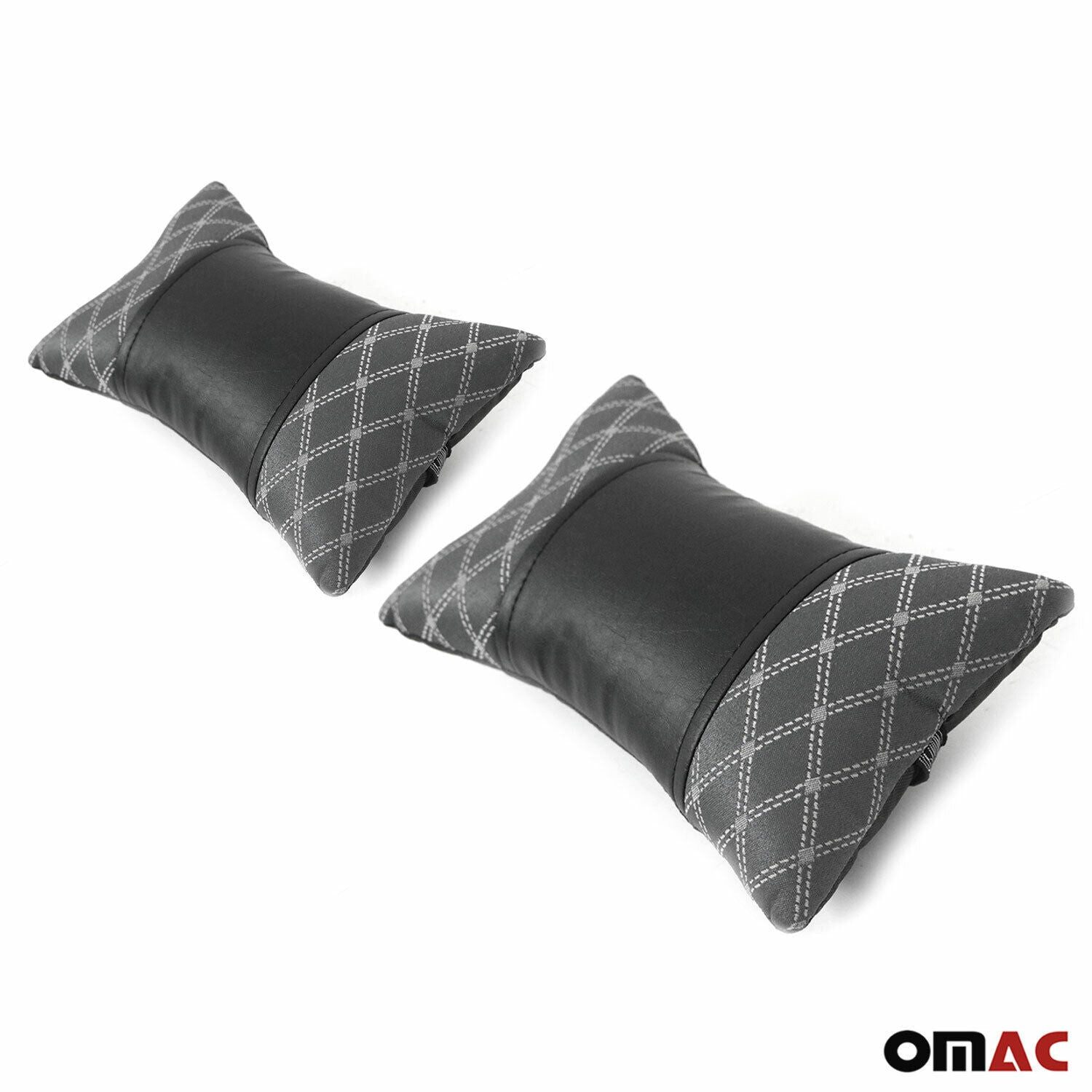 OMAC Autokopfstütze 2 Stück KFZ Auto Nackenkissen Textil & Leder Schwarz Grau 8x30