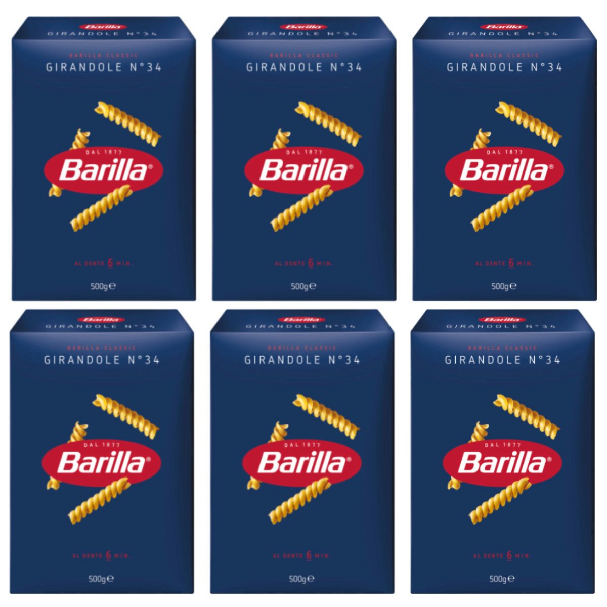 Barilla Nudeln, Barilla Girandole Nr 34 Hartweizen gedrehte Nudeln 500g 6er Pack