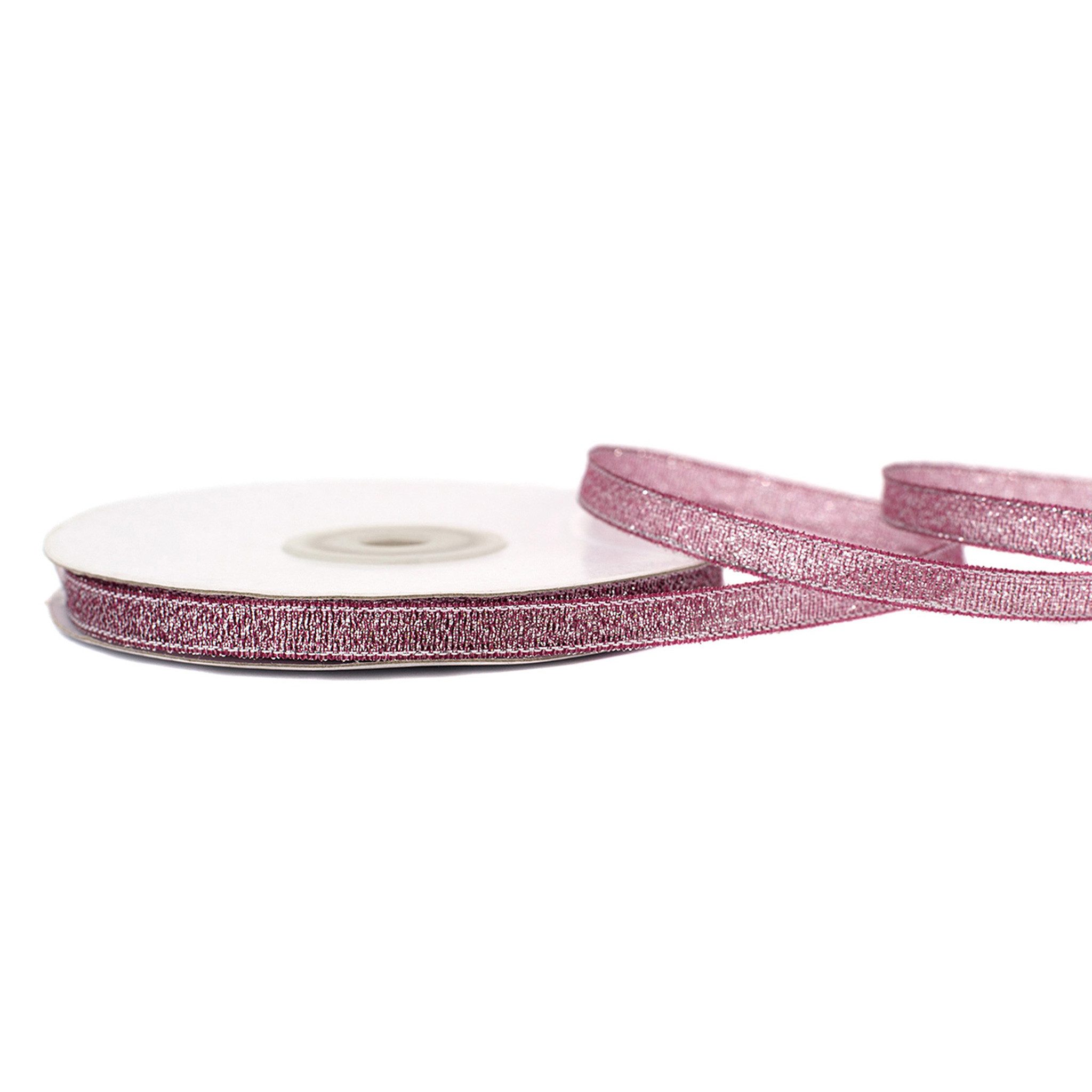 Creativery Geschenkband, Glitzerband 6mm x 32m Rolle Pink / Silber