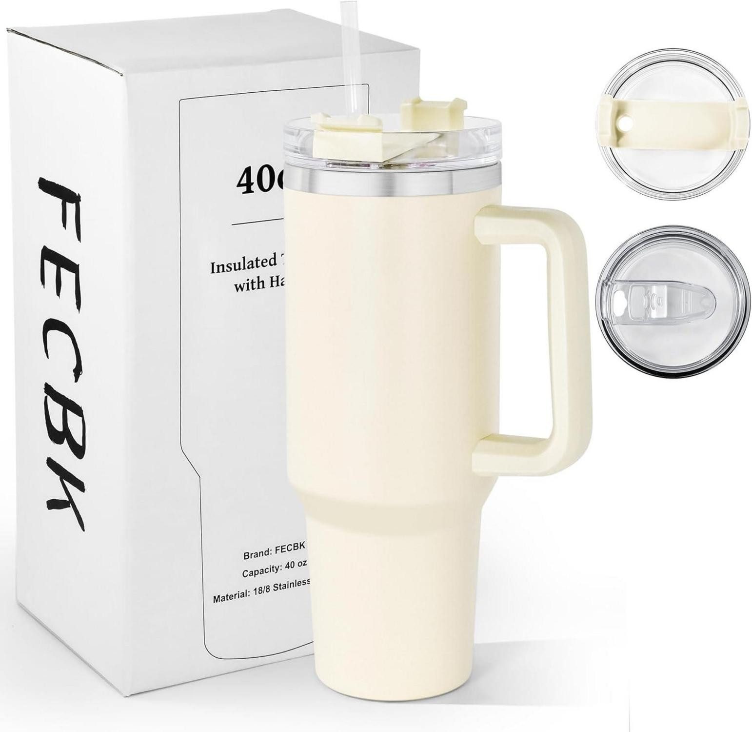 LuxusKollektion Термокружка Термокружка mit Strohhalm 1,2L Vakuumisoliert Trinkbecher Beige