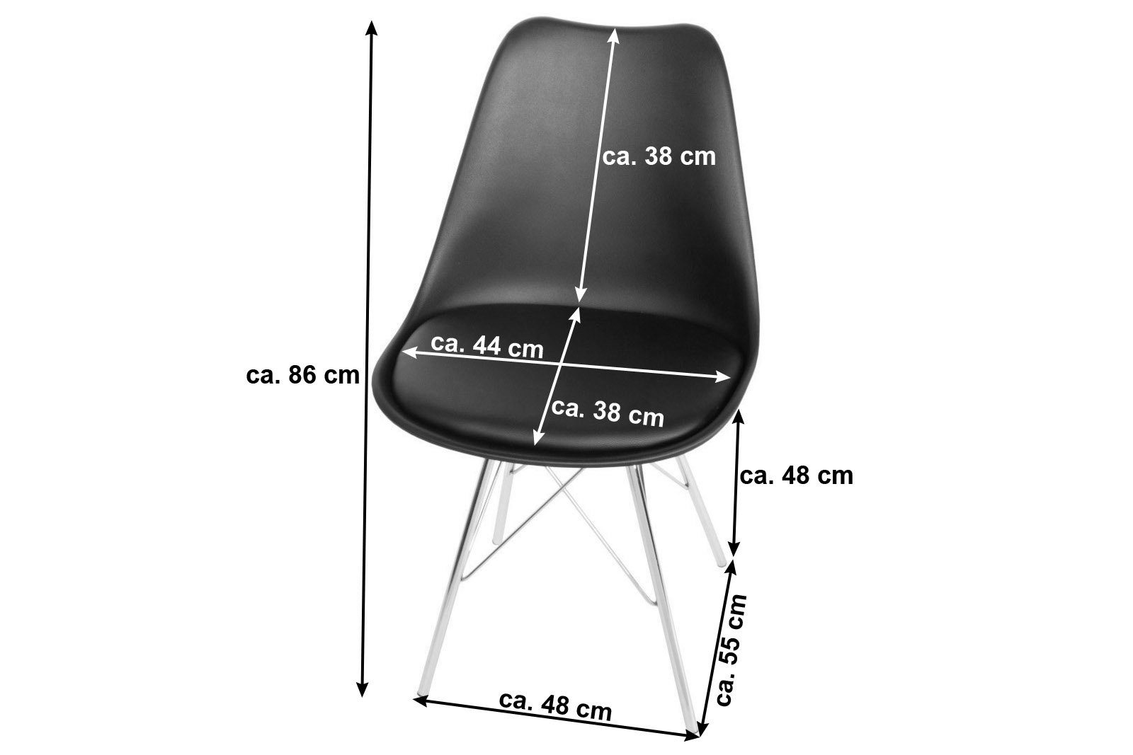 Schalenstuhl Kunstleder-Sitzkissen, Schwarz Chrom Gestell Stuhl Lekues, mit Junado® Integriertes aus
