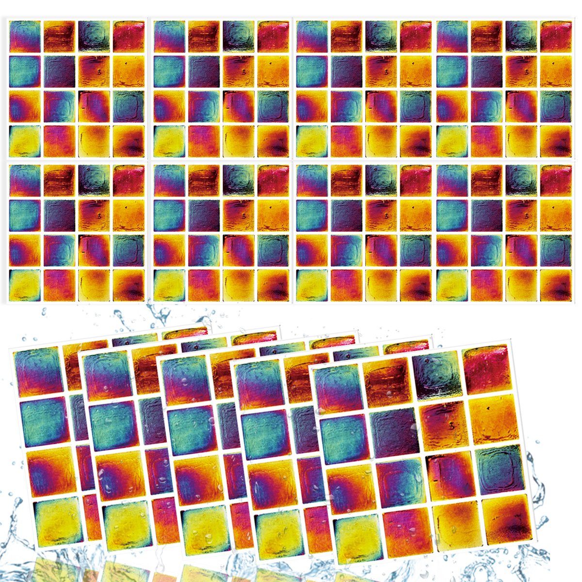 Jormftte Wandtattoo Wandfliesen Aufkleber,Stein-Effekt-Mosaik Fliesenaufkleber für Küche Mehrfarbig 2