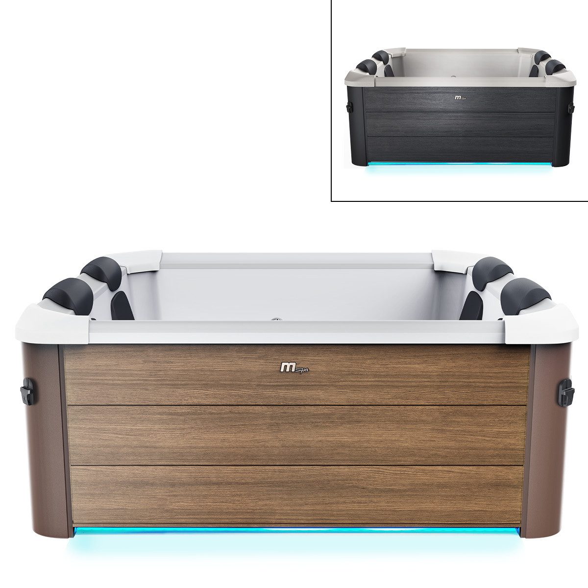 BRAST Whirlpool MSpa Oslo Plus XXL mit Fester Außenwand, LED-Beleuchtung 20 Farben, (für 6 Personen, 180x180x65cm, 140 Massagedüsen), Ganzjähriger Einsatz Winterfest, In & Outdoor Pool