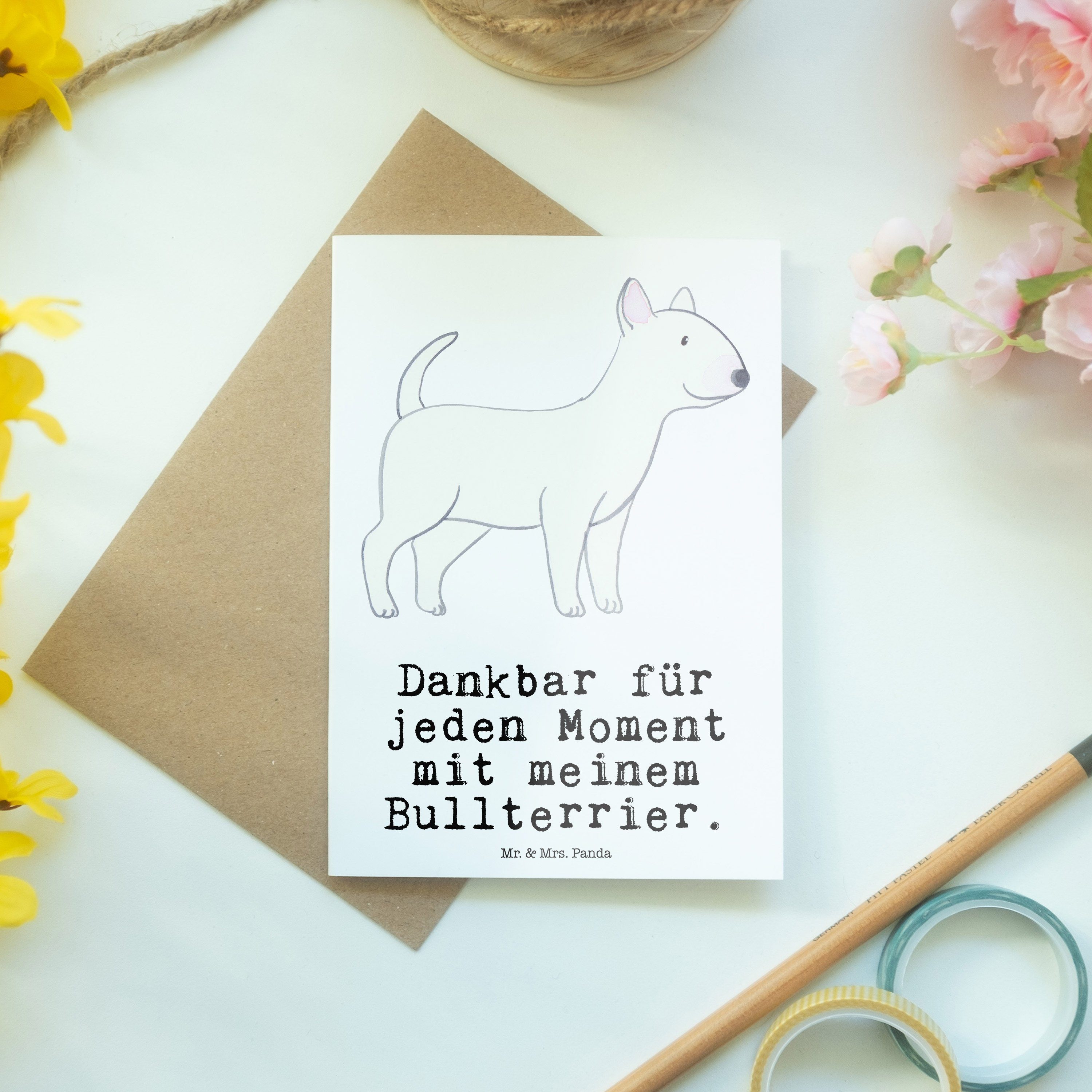 Moment Mrs. Weiß Glückwunschka - Bullterrier Grußkarte Geschenk, Mr. Geburtstagskarte, - & Panda