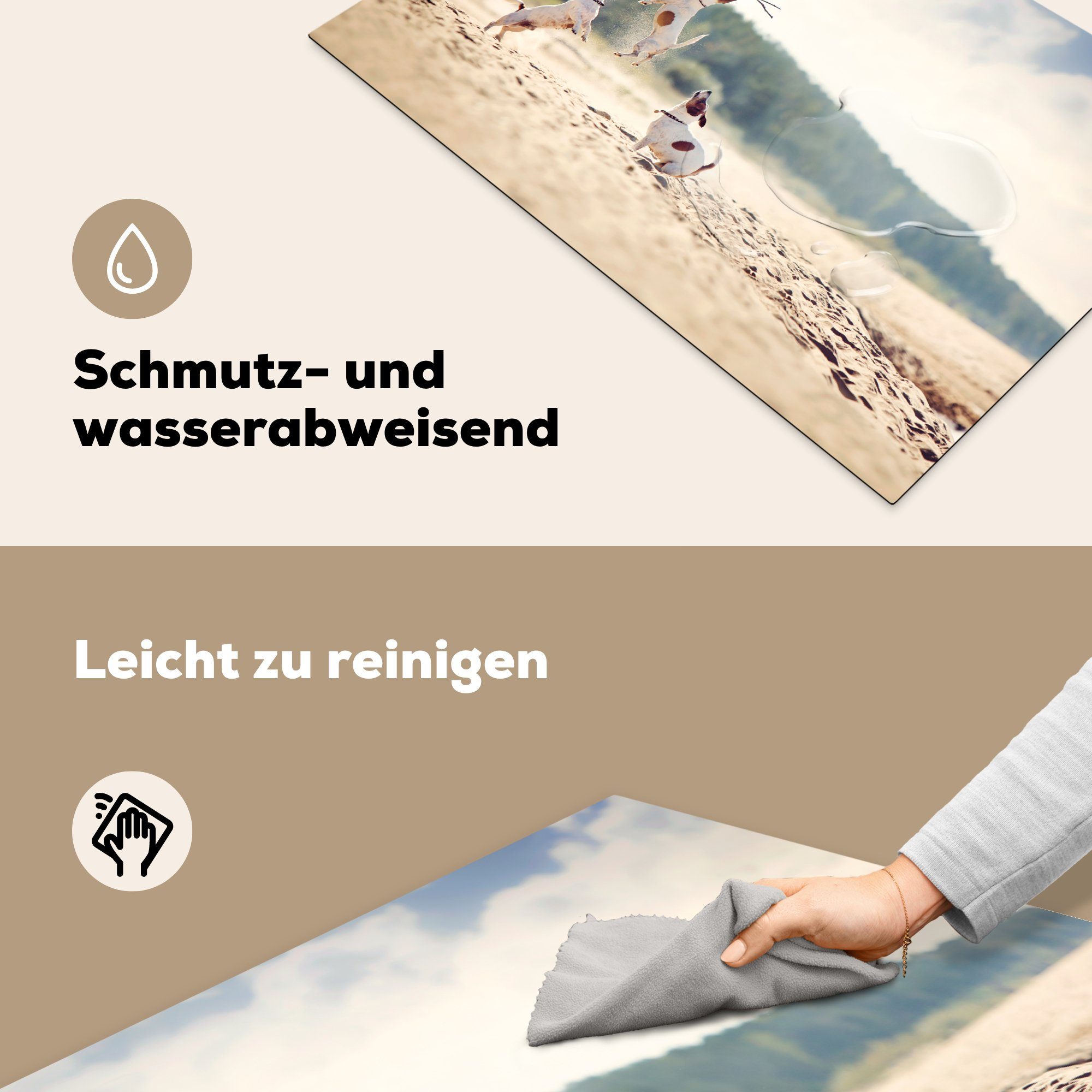 - - MuchoWow Zweig Hund Sand, die küche, für tlg), Vinyl, (1 Herdblende-/Abdeckplatte Ceranfeldabdeckung Schutz 81x52 cm, Induktionskochfeld