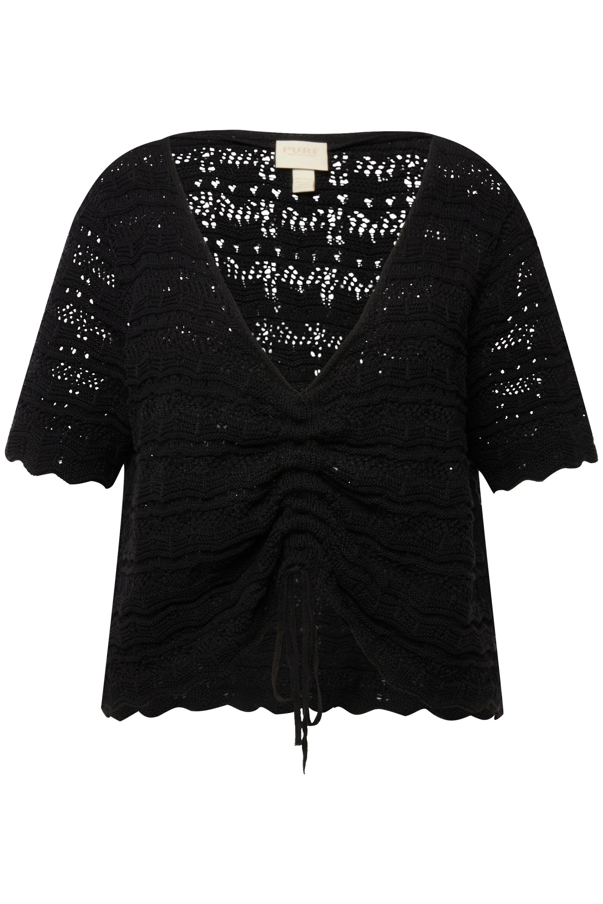 Ulla Popken Strickpullover Pullover Raffband V-Ausschnitt günstig online kaufen