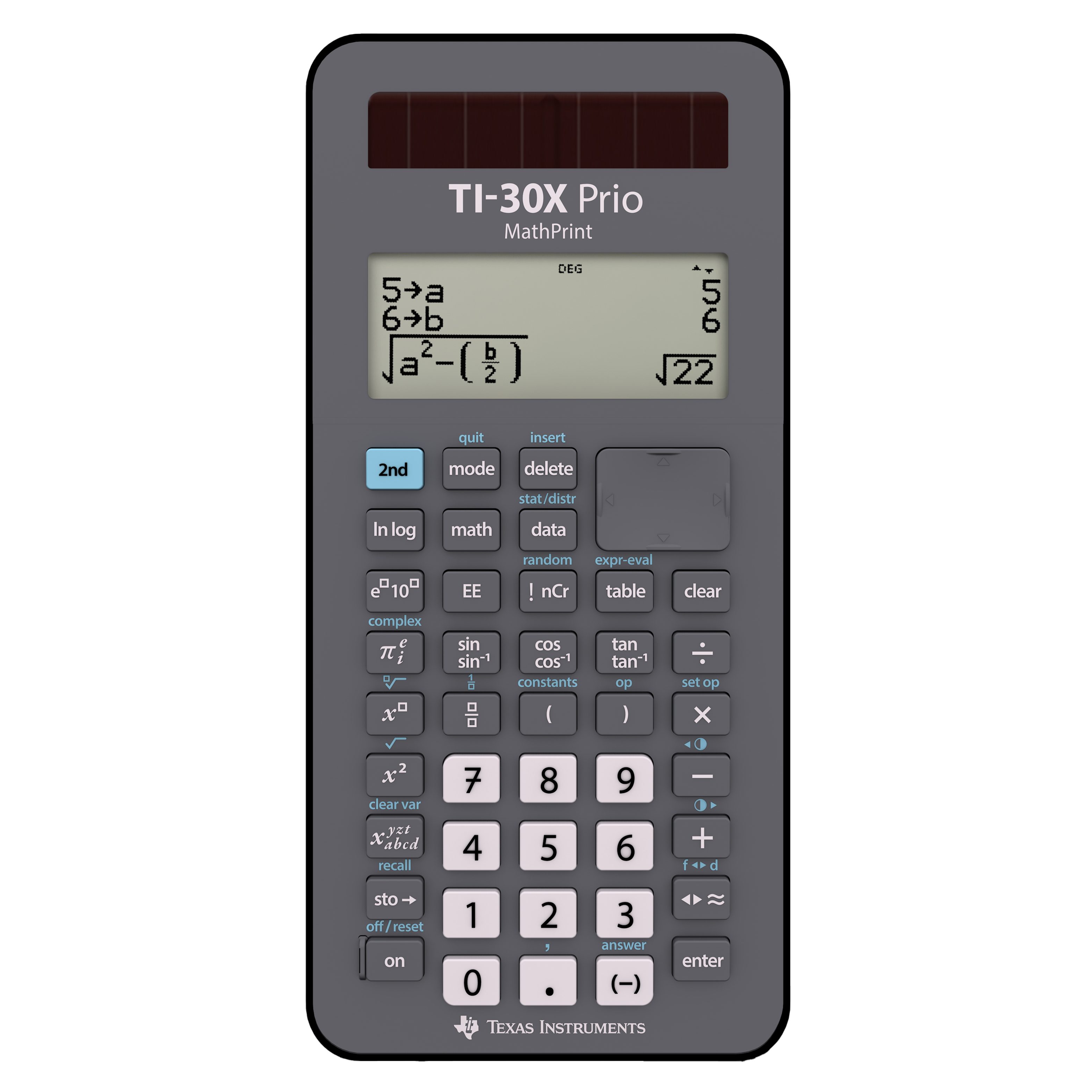 Texas Instruments Taschenrechner TI-30X Prio MathPrint, Brüche, Quadratwurzeln, Pi, LCD-Display, Batterie/ Solar, Hülle