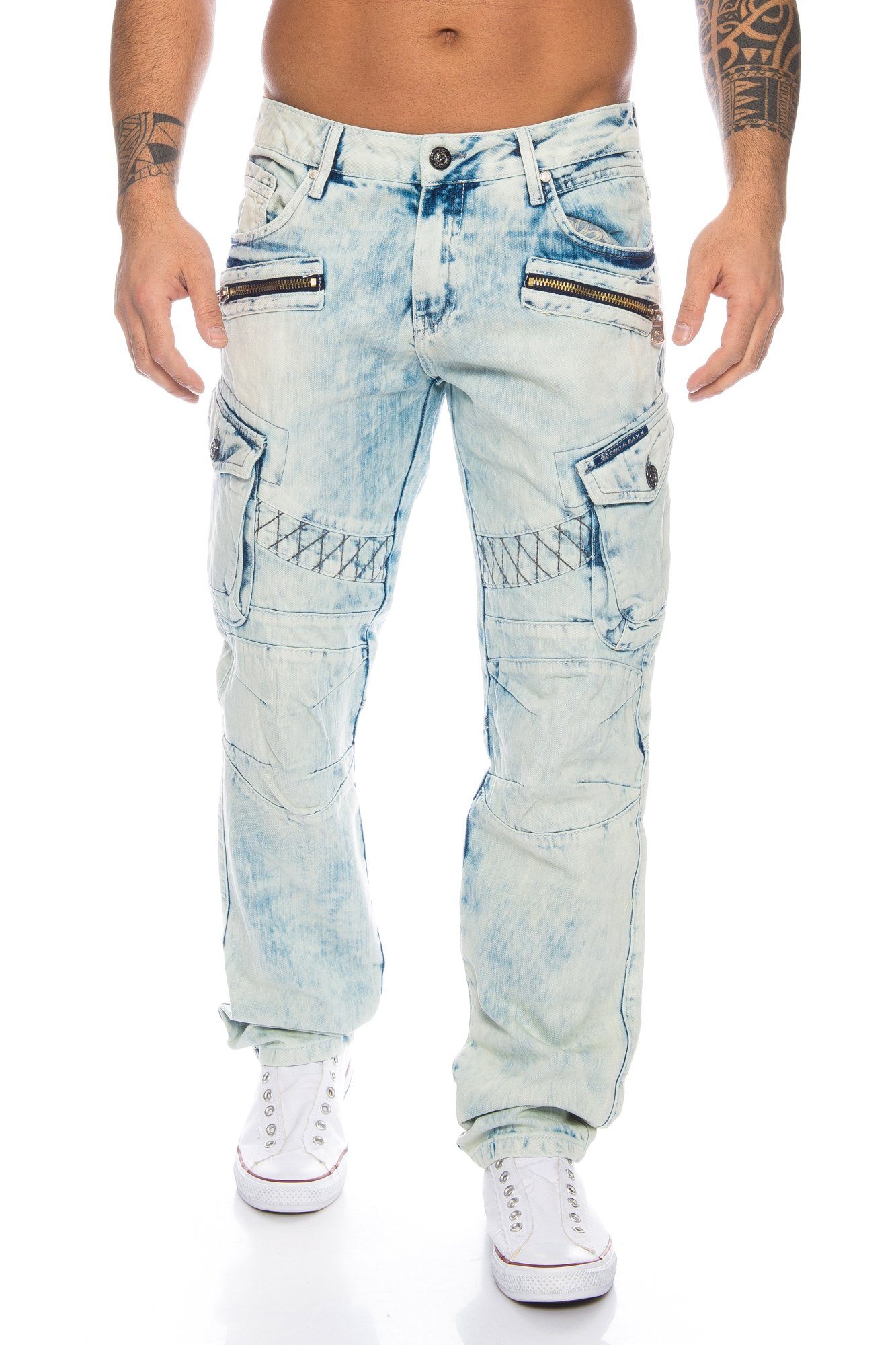 Cipo & Baxx Cargojeans Herren Jeans Hose mit ausgefallener Waschung und Nahtverzierung