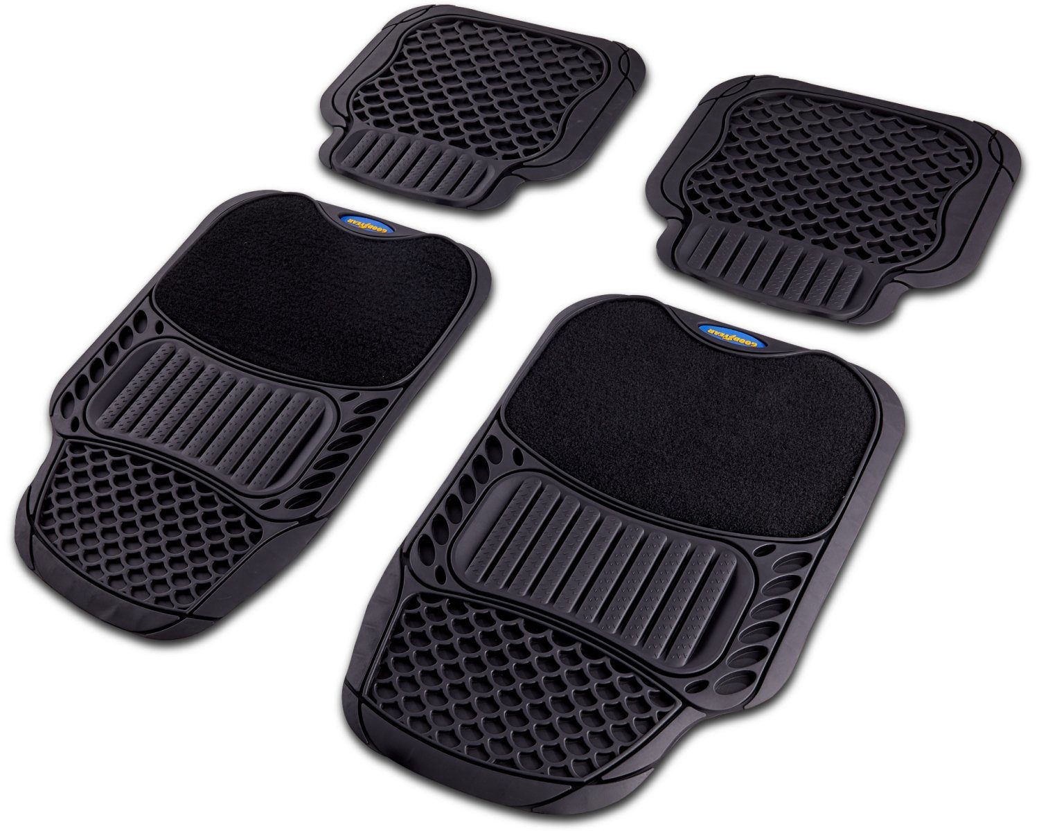 Goodyear Fußmatte 4x Automatten Set Gummi Nadelfilz Universal, Rutschfestes strapazierfähiges 4-teiliges Gummi-Mattenset