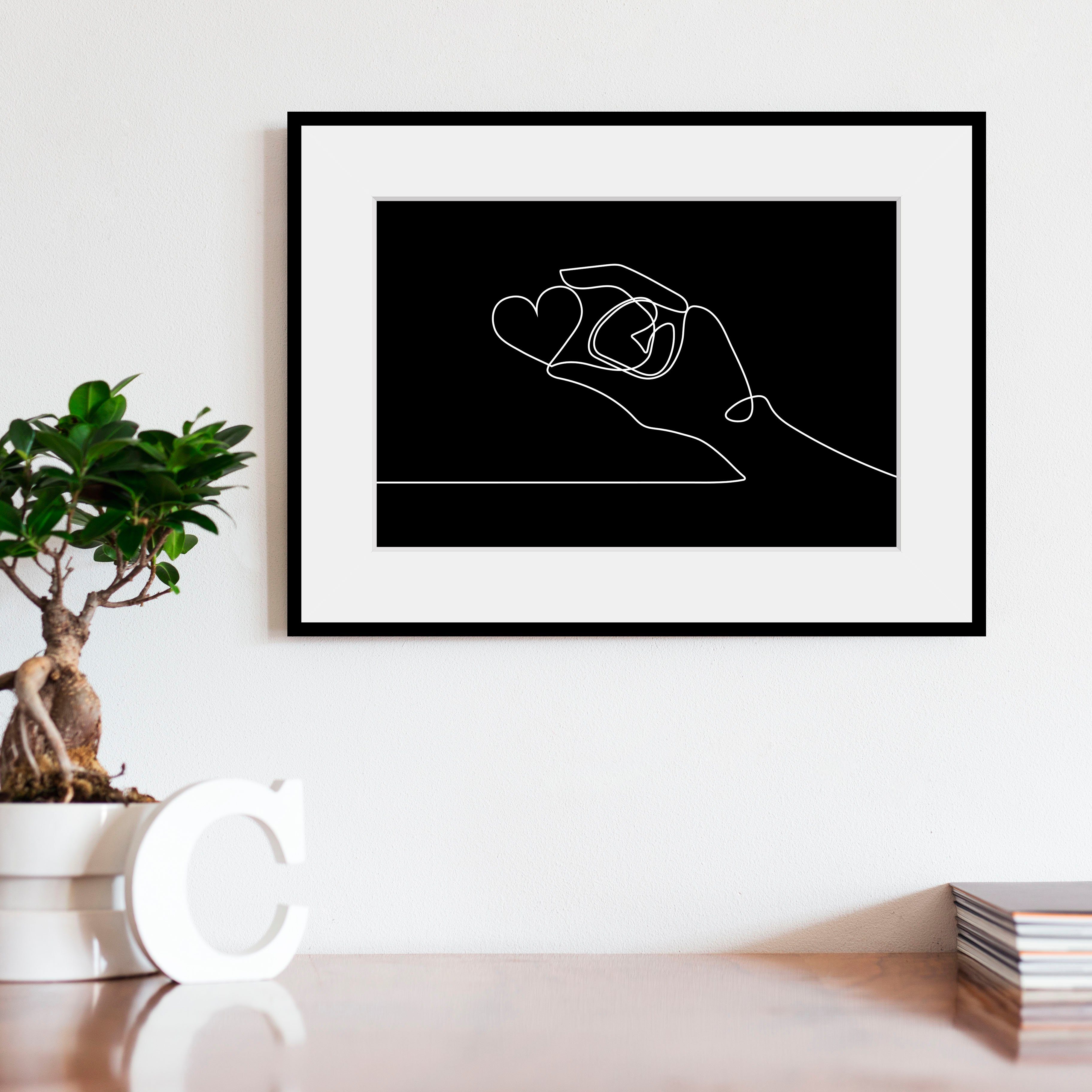 queence Bild Romeo, Herzbilder, Herzen, Kunst, Schwarz-Weiß (1 St), HD Premium Poster-Druck inkl. Holzrahmen