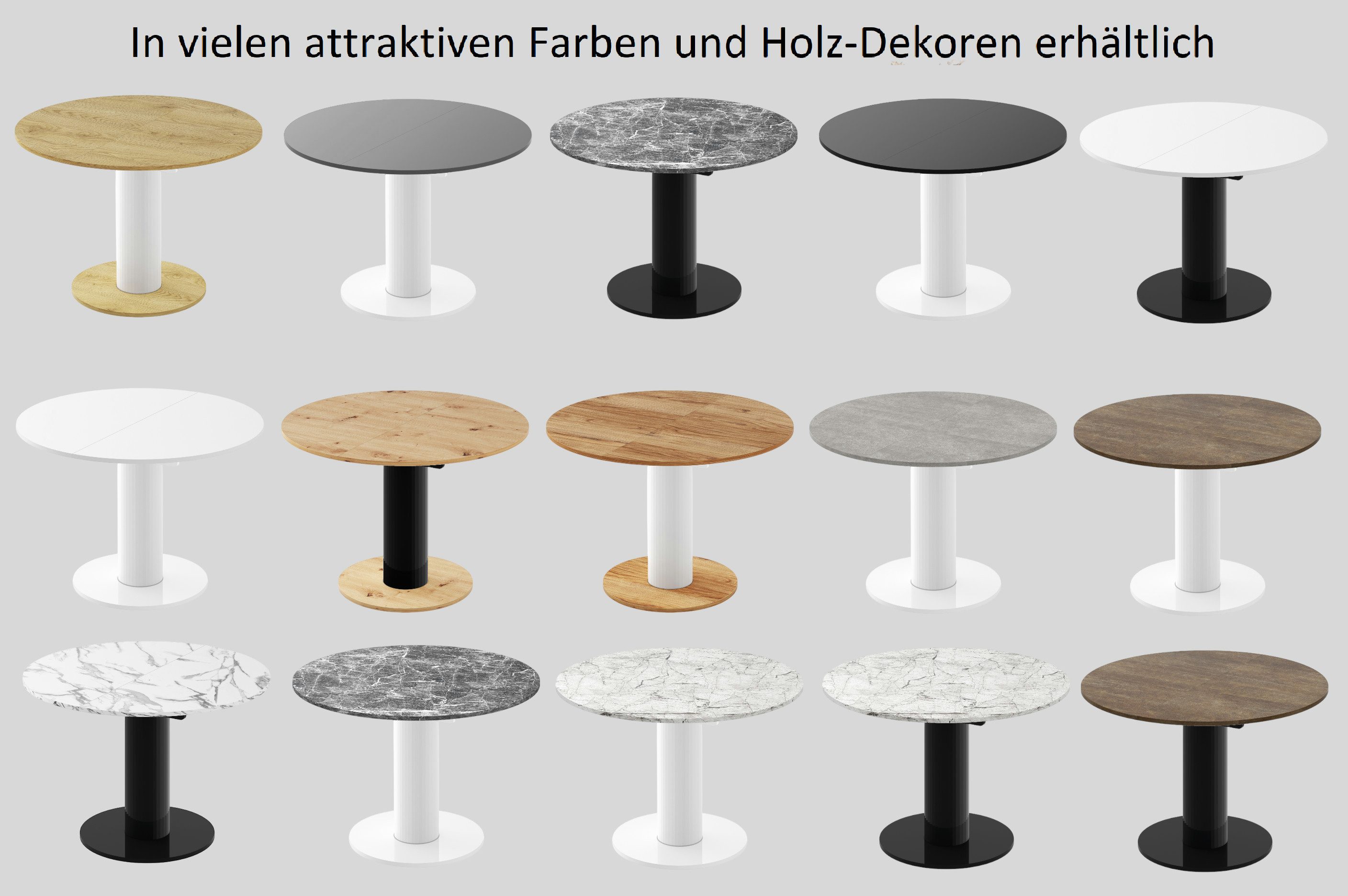 designimpex Esstisch Design HES-111 Tisch rund oval Hochglanz ausziehbar 100-148cm