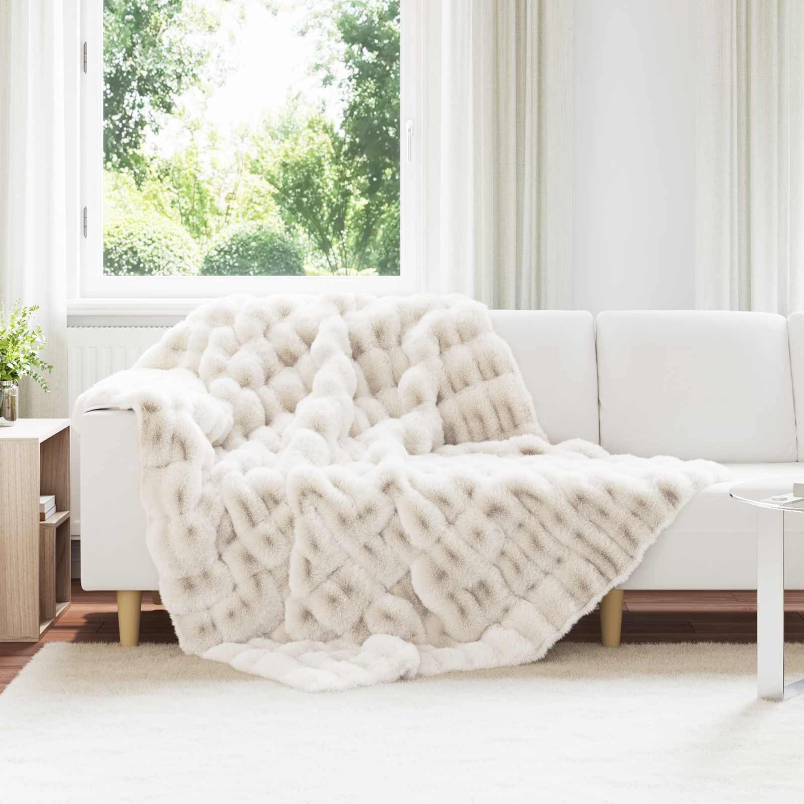 vidaXL Bettüberwurf Rutschfeste Decke aus Kunstkaninchenfell Olite Weiß Polyester