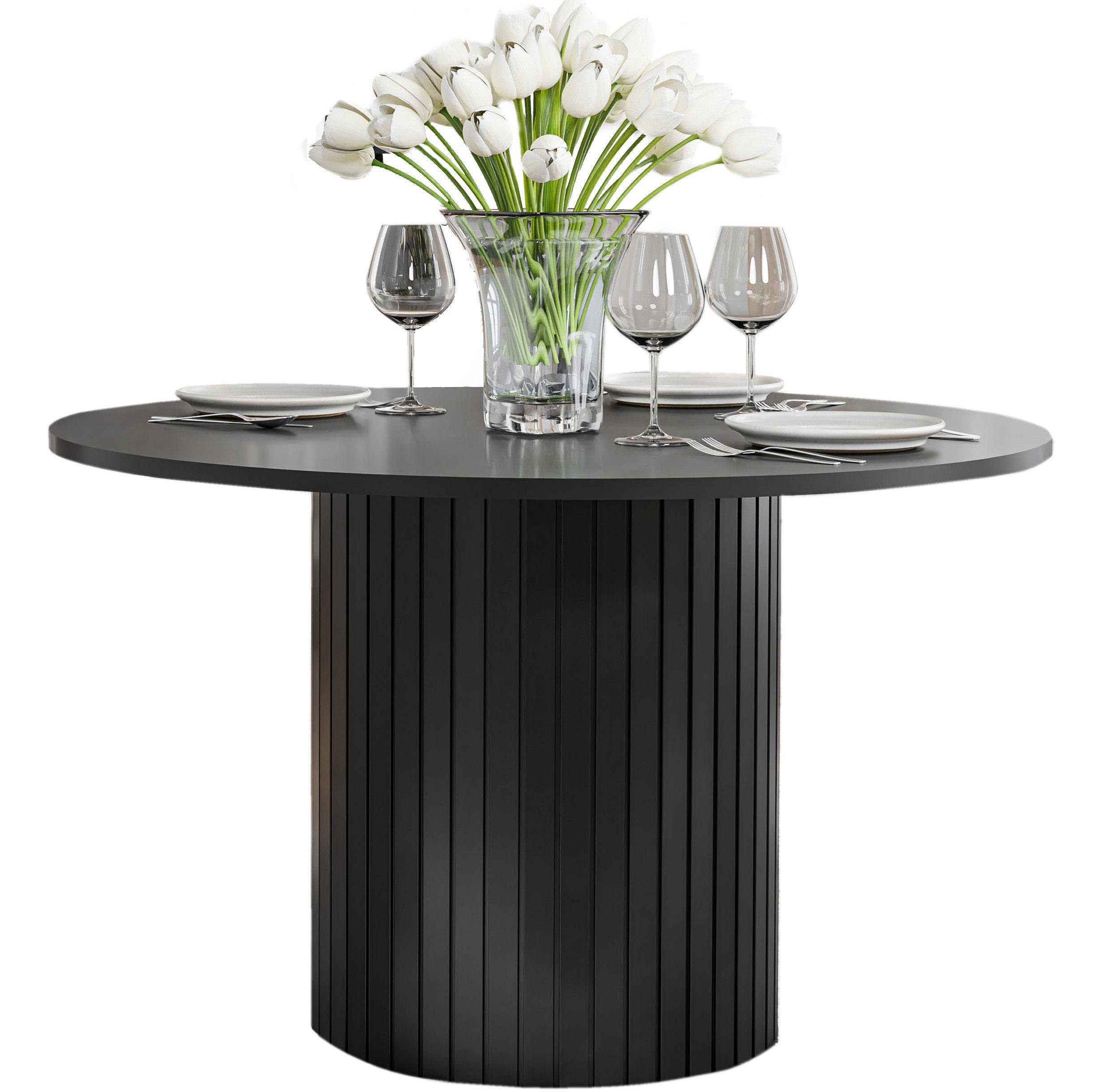 Compleo Esstisch Ø: 120 cm. MODERNO Säulengestell mit Rillenstruktur, Geste günstig online kaufen