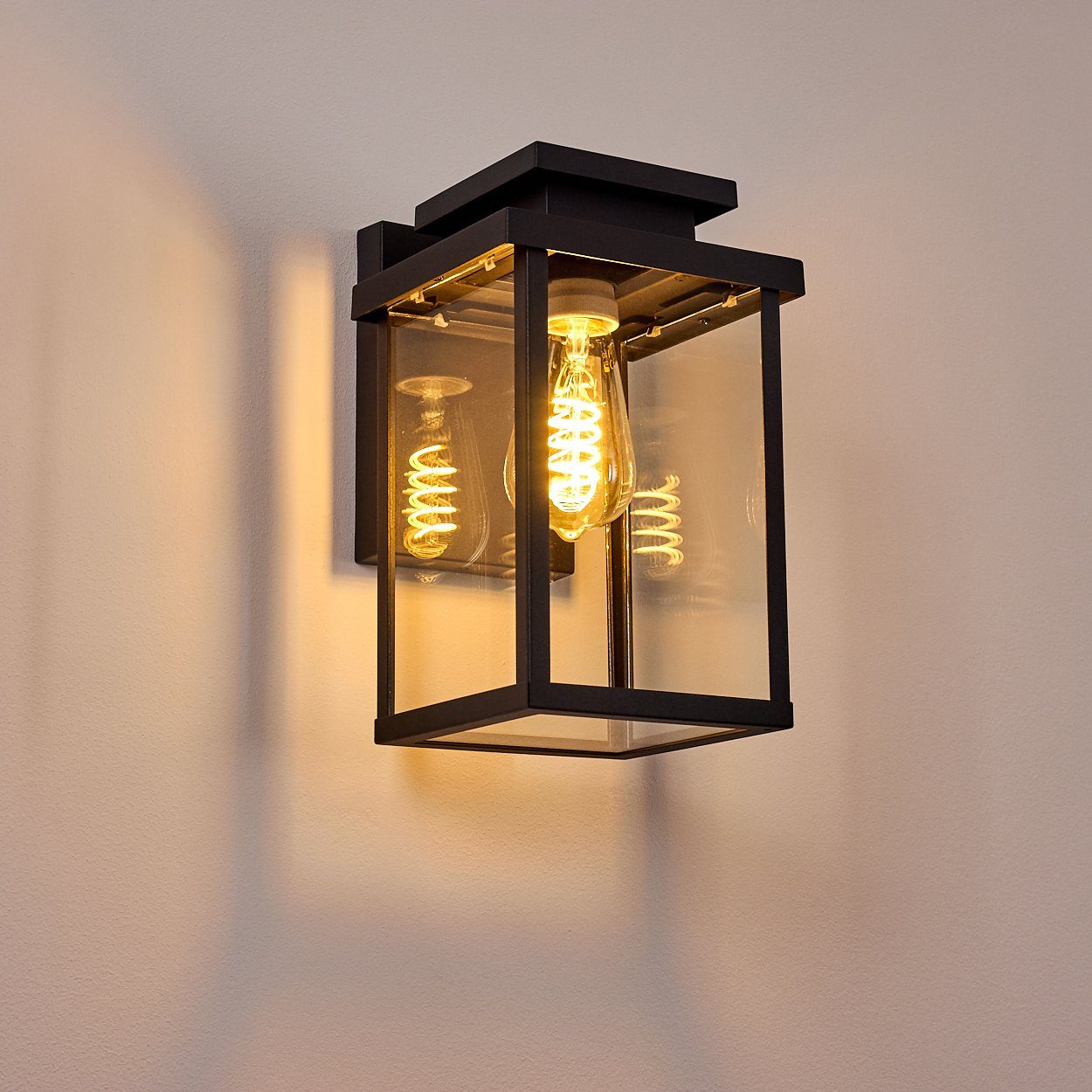 hofstein Außen-Wandleuchte »Poggio« Wandaußenleuchte moderne Wandlampe aus Metall/Glas in schwarz, ohne Leuchtmittel, E27, Außenleuchte abwärts mit Lichteffekt für den Eingangsbereich