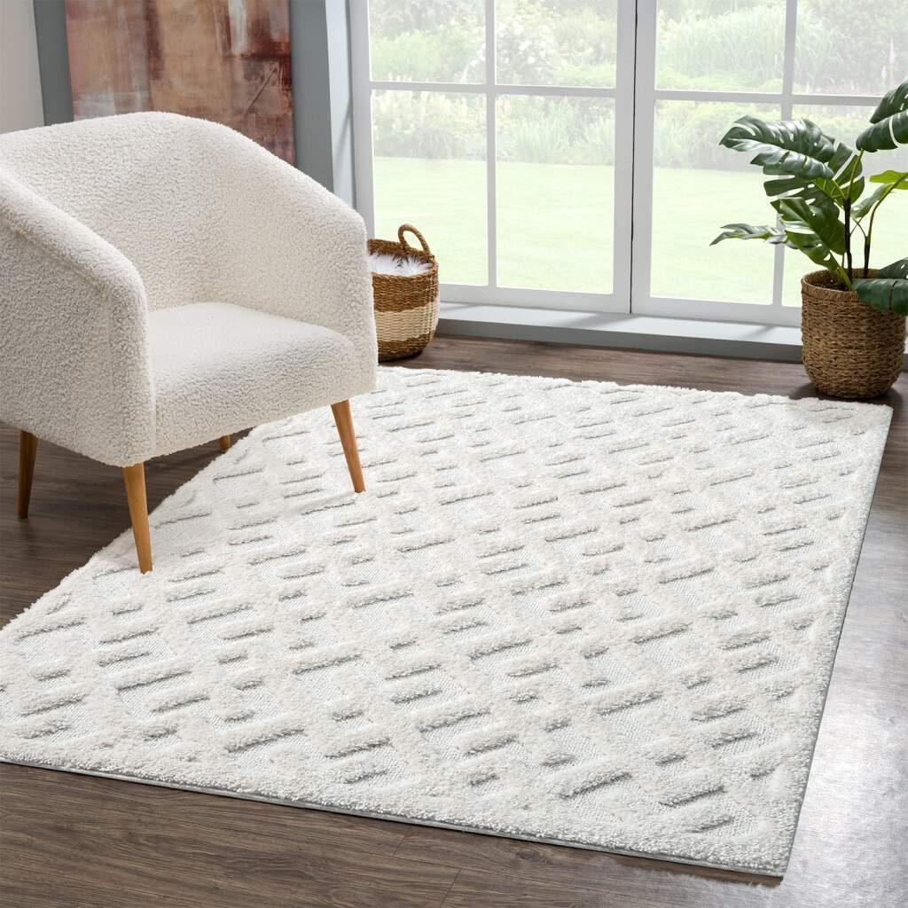 Hochflor-Teppich FOCUS737, Carpet City, rechteckig, Höhe: 20 mm, Boho-Teppich, Hochtief-Muster/ 3D-Effekt, für Wohnzimmer, Schlafzimmer