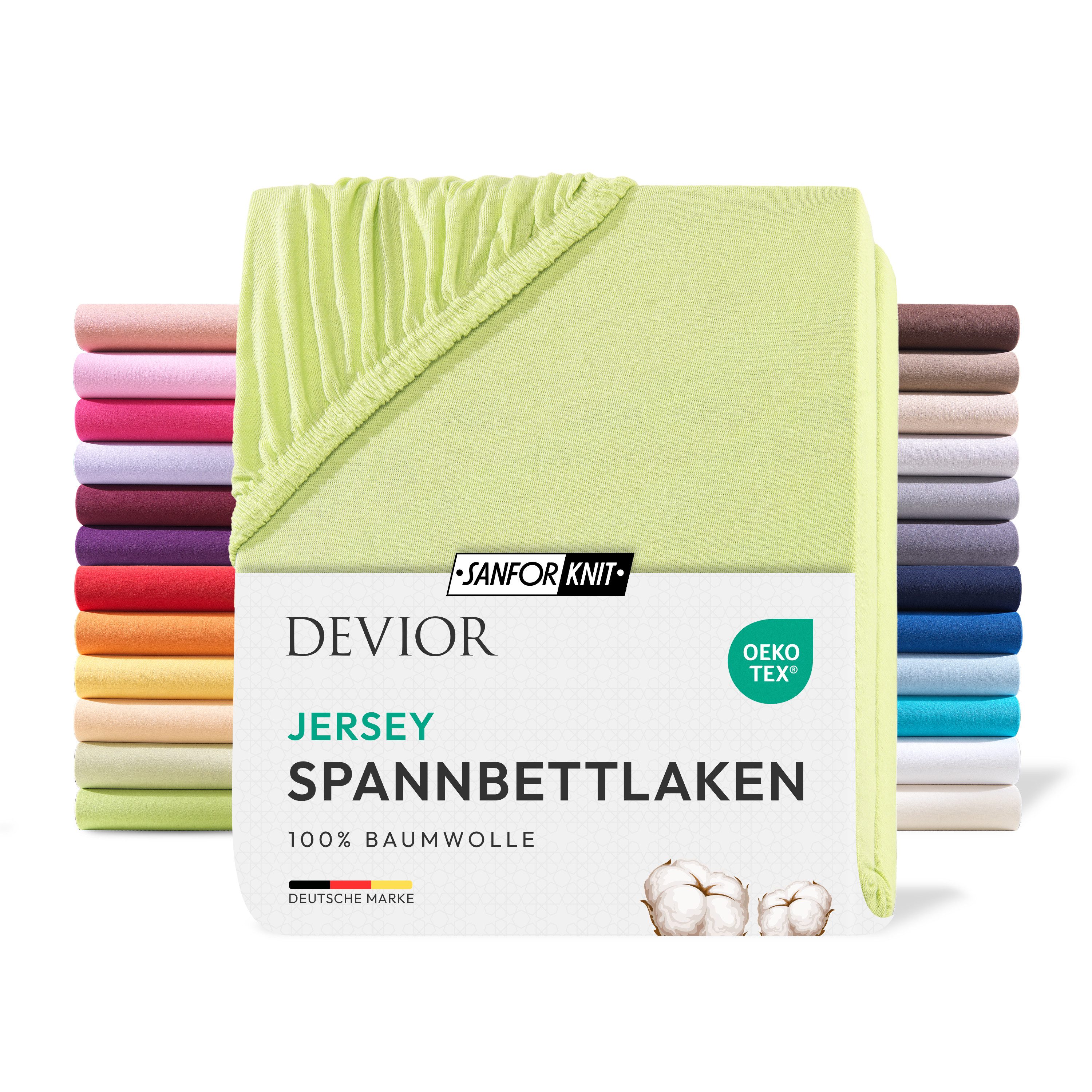 Devior Spannbettlaken 100% Baumwolle für Standardmatratzen, 135 g/m² hochwertig verarbeitet, Jersey, (1 Stück), mit Rundumgummizug atmungsaktiv & pflegeleicht in vielen Größen