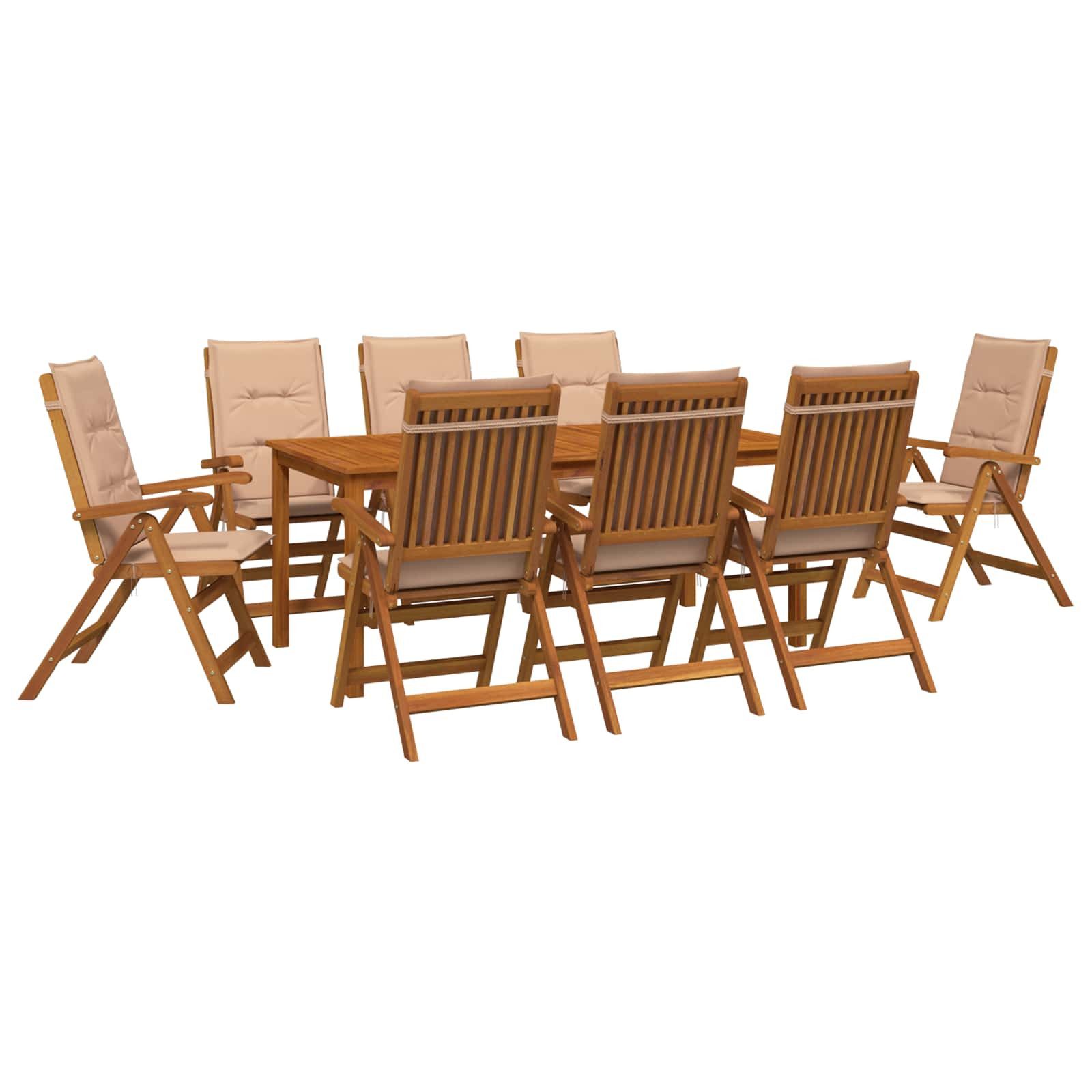 vidaXL Garten-Essgruppe 9-teilige Garten-Essgruppe 9 stk. Natur Massivholz, (9-tlg)