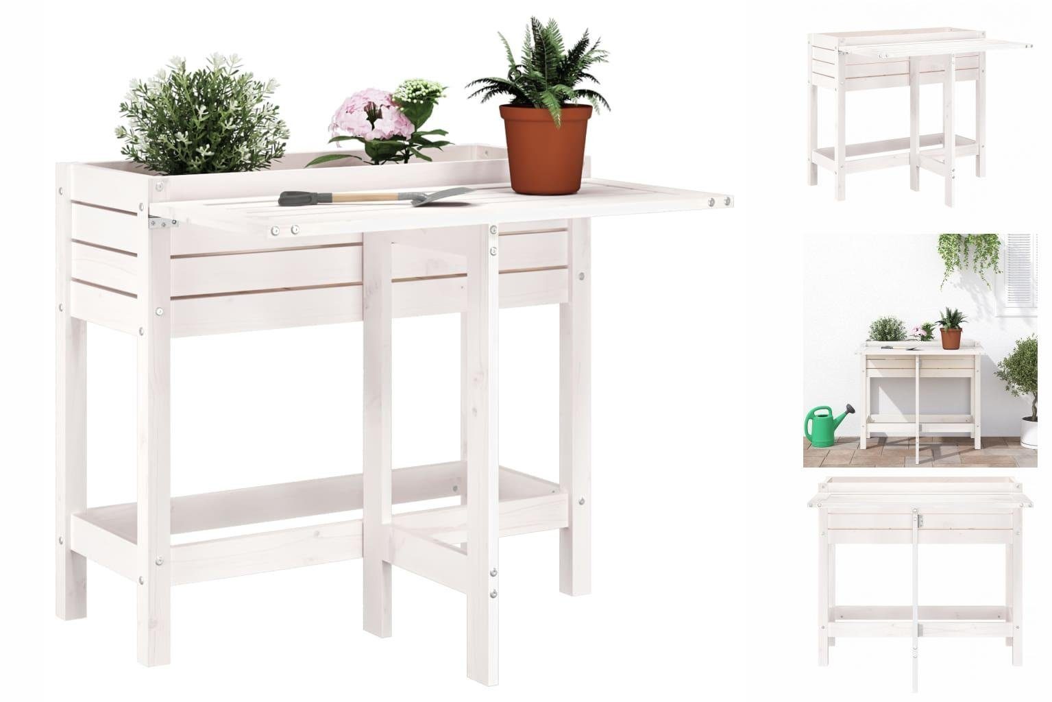vidaXL Gewächshaus Pflanztisch Pflanzkasten mit Klappbarer Tischplatte Weiß Massivholz Ki weiß | Rabatt: 24%