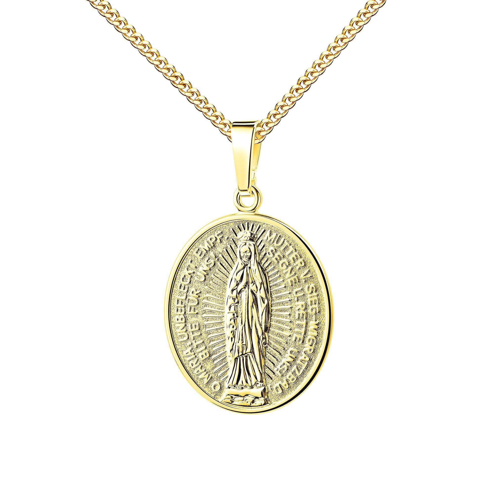 JEVELION Kette mit Anhänger Madonna Milagrosa Anhänger 333 / 8 Karat massiv Gold - Made in Germany (Schutzanhänger, für Damen und Herren), Mit Kette vergoldet- Länge wählbar 36 - 70 cm oder ohne Kette.