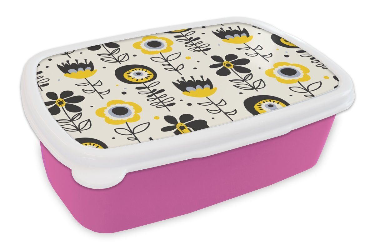 - - rosa Lunchbox für Kinder Mädchen Mädchen, - Brotbox Snackbox, Kunststoff MuchoWow Kunststoff, - Kinder, - Mädchen (2-tlg), Erwachsene, Kinder, Blumen Brotdose Muster