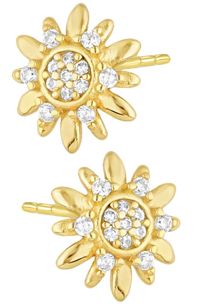 Paar Ohrstecker Ohrringe 925 Sterling Silber Blumen 18k Gold vergoldet Damen Frauen