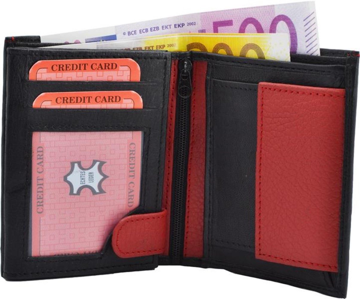 Geldbörse Echtleder Portemonnaie Leder Geldbörse schwarz rot Nappa-Leder