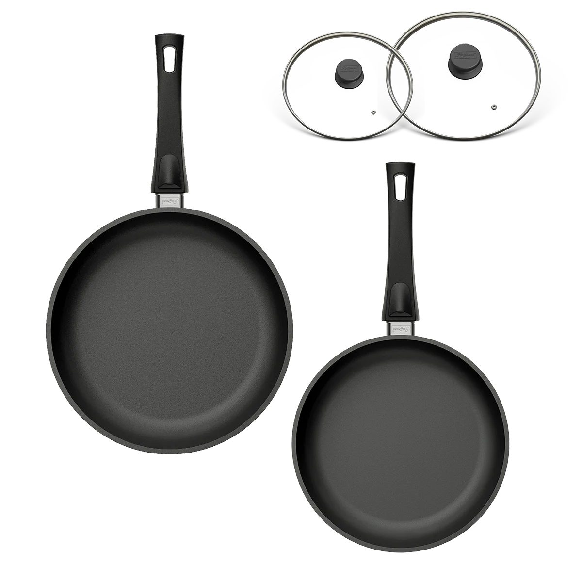 Hoffmann Germany Pfannen-Set STONIQ PFAS-frei Bratpfannen-Set 4-tlg. Ø 24+28 cm Aluguss Induktion, Aluguss (Set, 4-tlg., 2x Bratpfanne Ø 24 cm + Ø 28 cm + 2x Glasdeckel), abnehmbarer Griff, PFAS-frei, Induktion, 4-tlg.