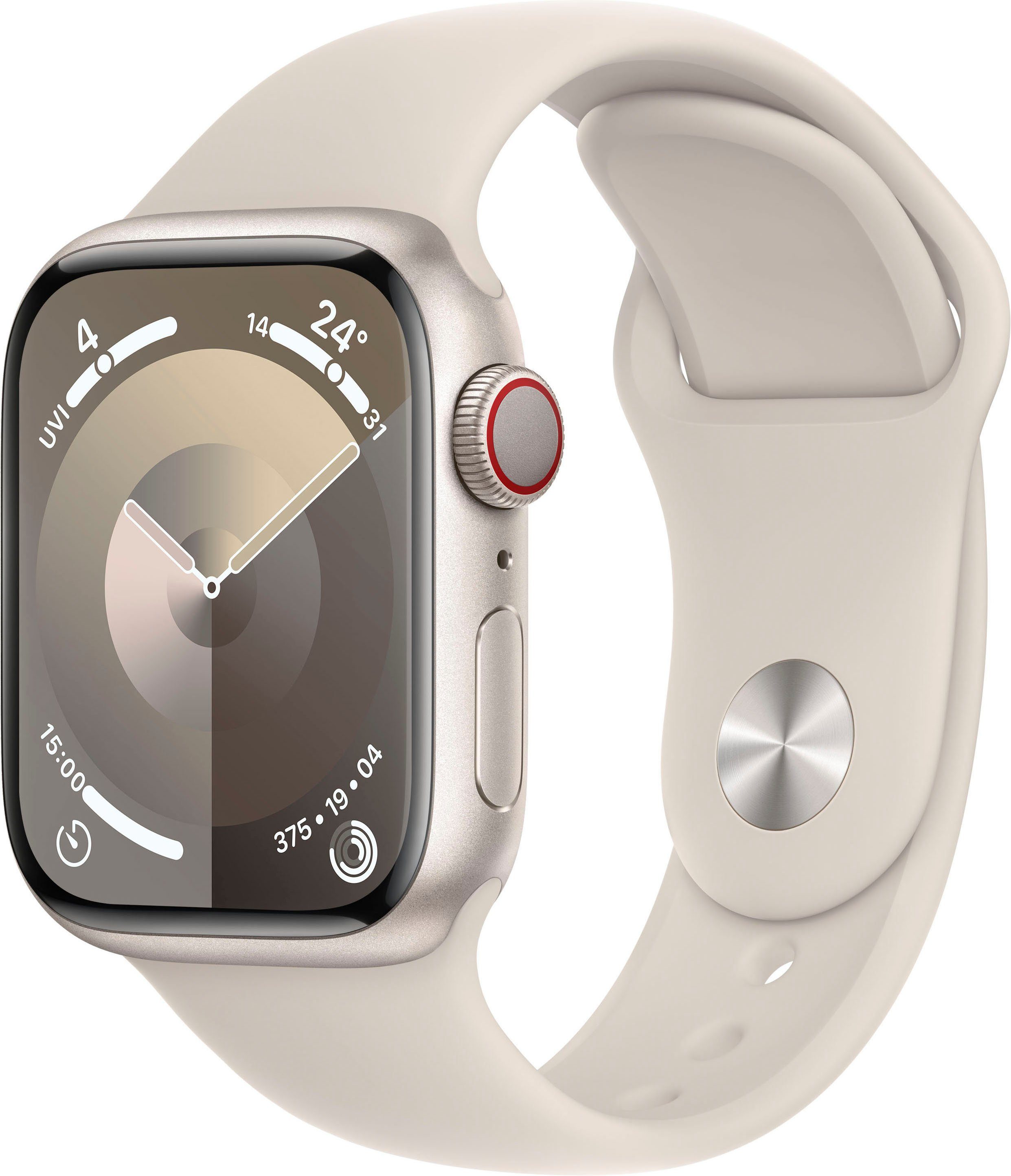 Apple Watch Series 9 GPS + Cellular 41mm Aluminium Smartwatch (4,1 cm/1,61  Zoll, Watch OS 10), Sport Band, Bruchgeschützt, nach IP6X staubgeschützt  und schwimmfest mit 50 m Wasserschutz