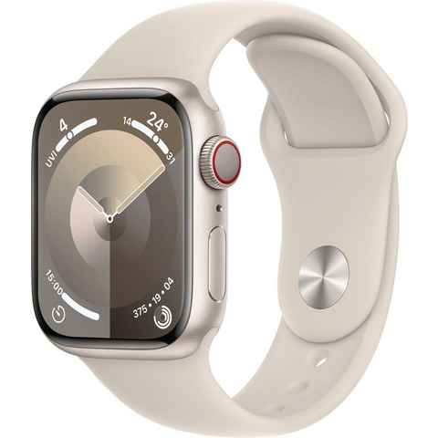 Apple Watch Series 9 GPS + Cellular 41mm Aluminium S/M Smartwatch (4,1 cm/1,61 Zoll, Watch OS 10), Sport Band