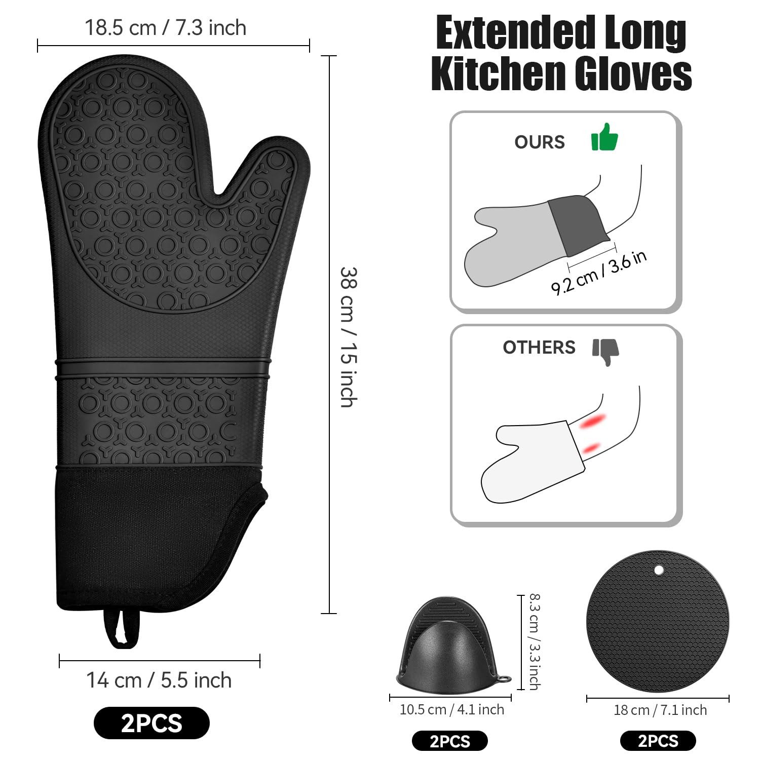 SURFOU Topfhandschuhe Ofenhandschuhe Topflappen Topfhandschuhe 6er Set Lange Backhandschuhe, (Kochhandschuhe, Oven Gloves, Topflappen Handschuh, Ofenhandschuhe  – Bild 5 von 5