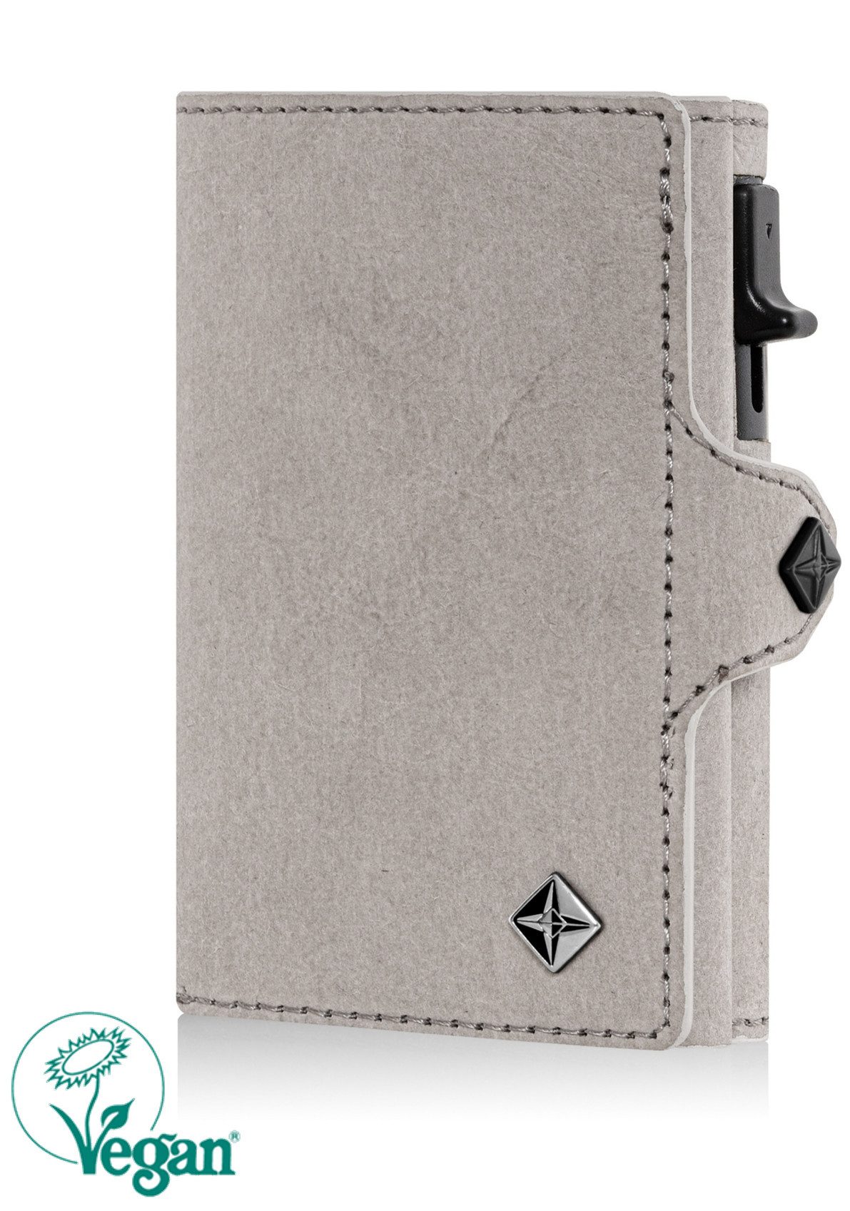 von Elbstein Hamburg Smart-Wallet Vegan 'Lasse'. Geldbörse mit Card-Holder. Veganes Slim Wallet Münzfach (handgefertigt, Made in Europe), The Vegan Society - Zertifizierung