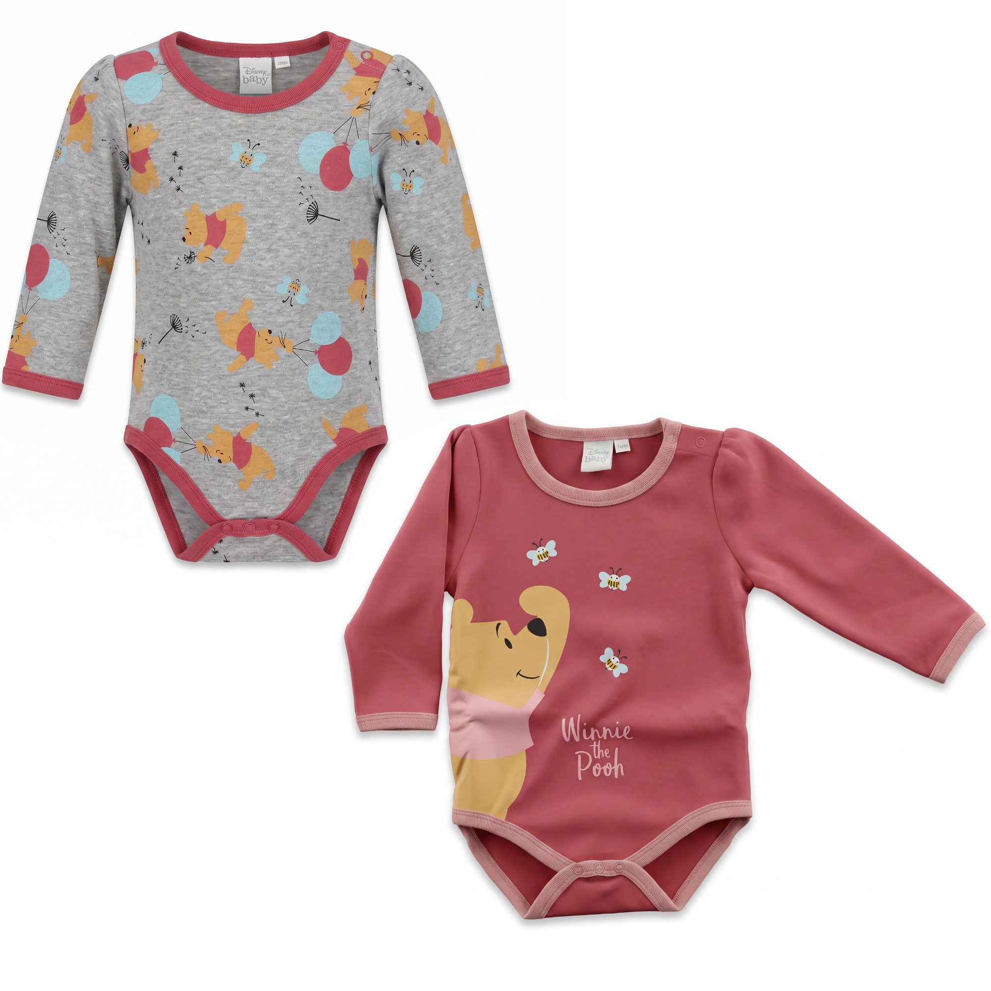 Disney Langarmwickelbody Disney Winnie der Pooh Baby 2er Pack langarm Body Strampler Gr. 62 bis 92