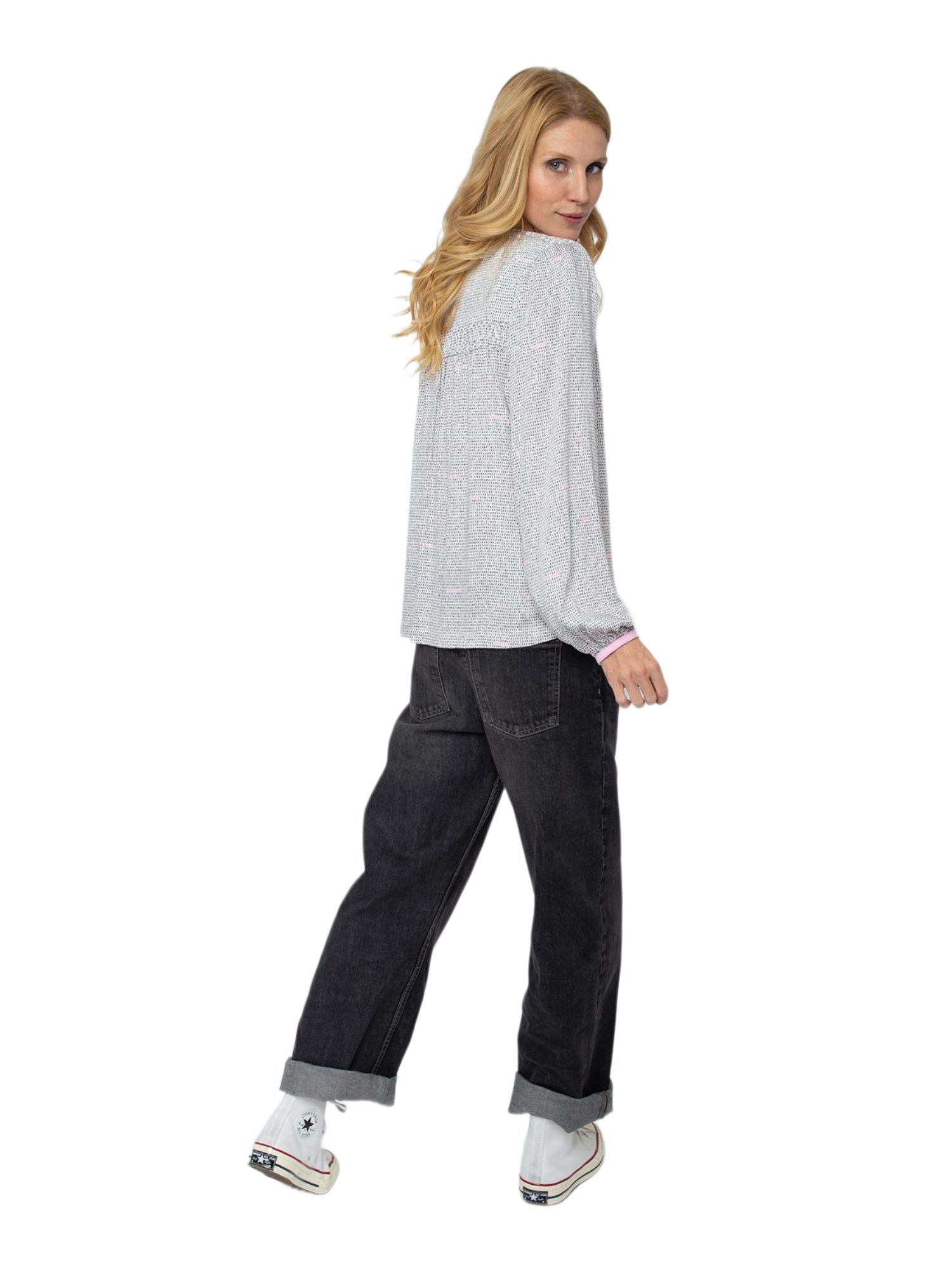 Emily Van Den Bergh Blusenshirt weiß,Basic,Viskose,Unifarben,V-Ausschnitt,Lang,Comfort Fit