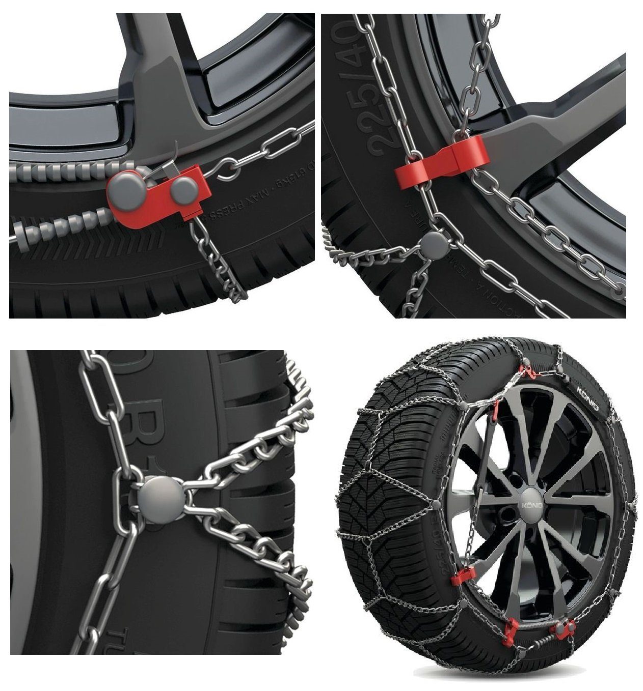 KOENIG Schneeketten K-Slim 070 Ideal bei geringsten Freiraum im Radlauf, für Fahrzeuge mit geringen Raum im Radkasten