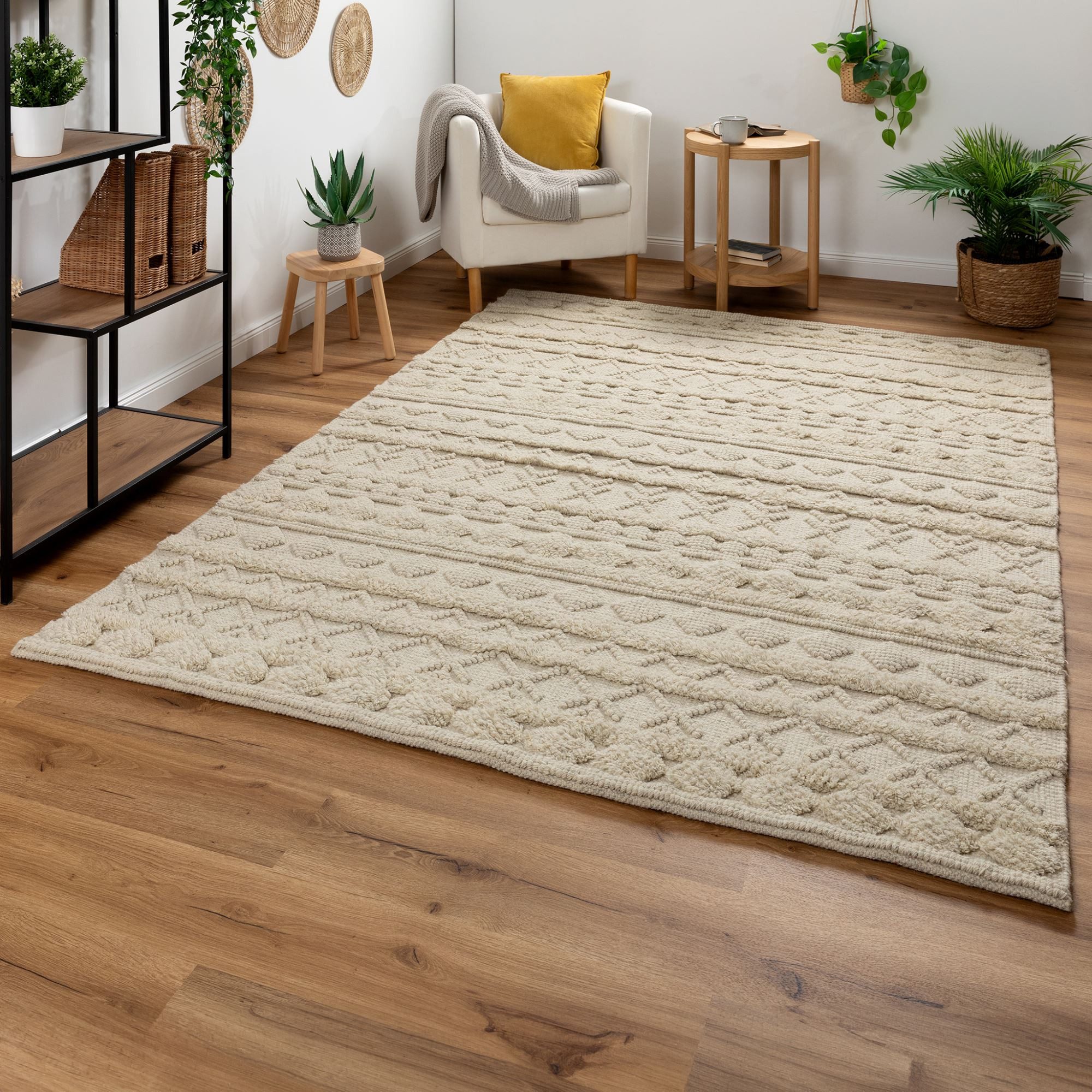 Steffensmeier Wollteppich Havana, Rechteckig, Kurzflor Teppich, Hoch-Tief-S günstig online kaufen