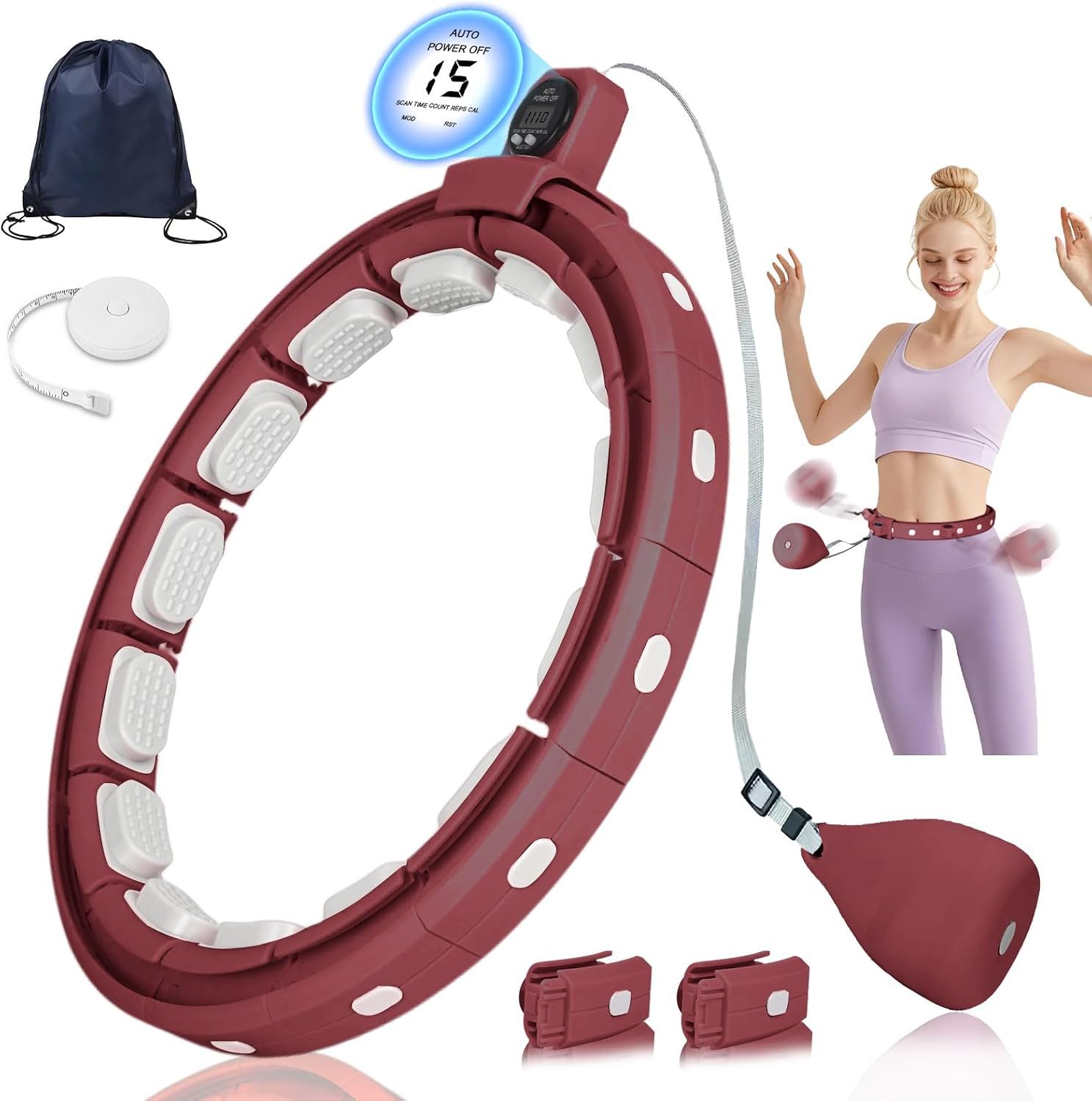 Xruiy Hula-Hoop-Reifen mit Massagebällen & Kalorienzähler, Smart verstellbarer Fitness-Hoop, mit Gewichtsbällen – leiser Bauchtrainer zur Fettverbrennung Zuhause