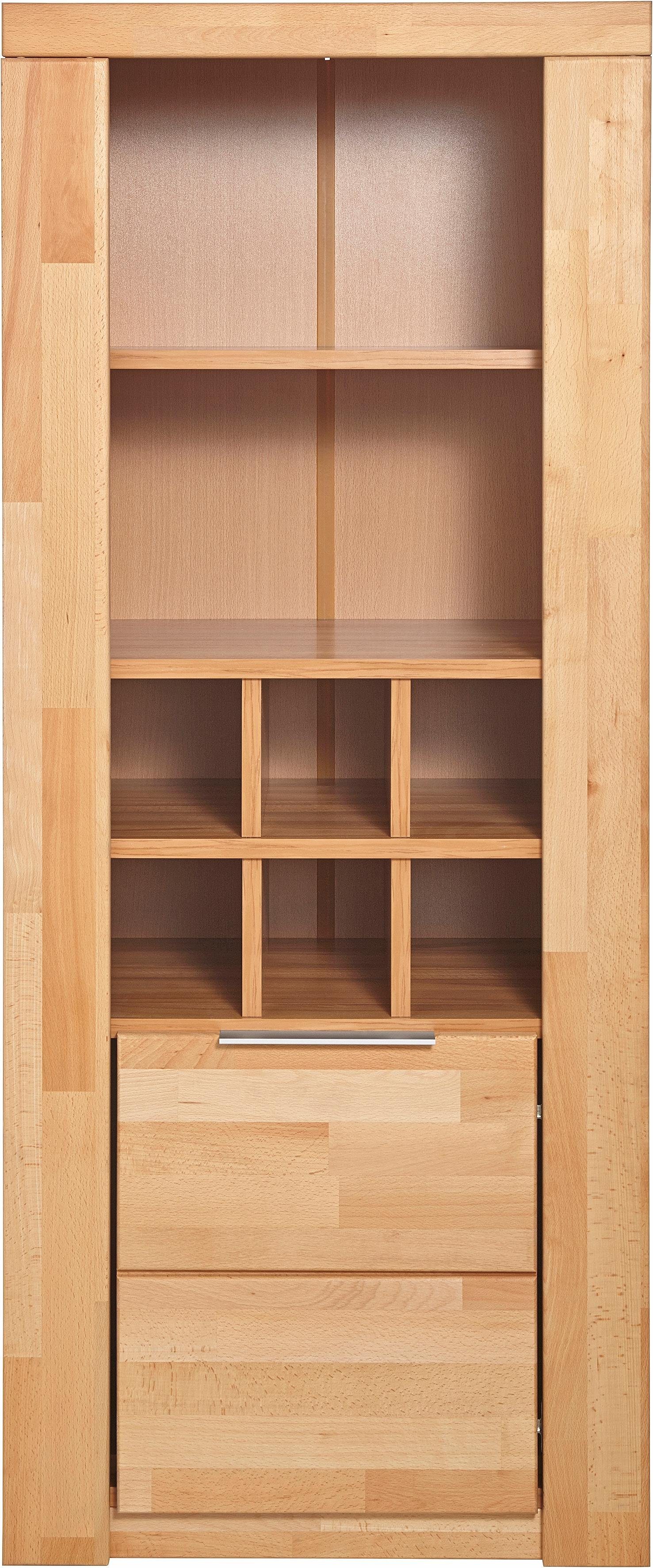 OTTO home Vitrine ZARA81, 2 Fächer geschlossen, geölt, Wohnzimmer, teilmassiv Kernbuche B/T/H:60/40/145cm, Front massivholz, Tür L/R, wein Regal, Griffleiste