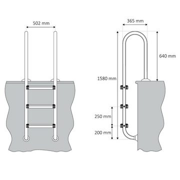 Zelsius Poolleiter Edelstahl Poolleiter mit 3 Stufen, 50,2 x 36,5 x 158 cm