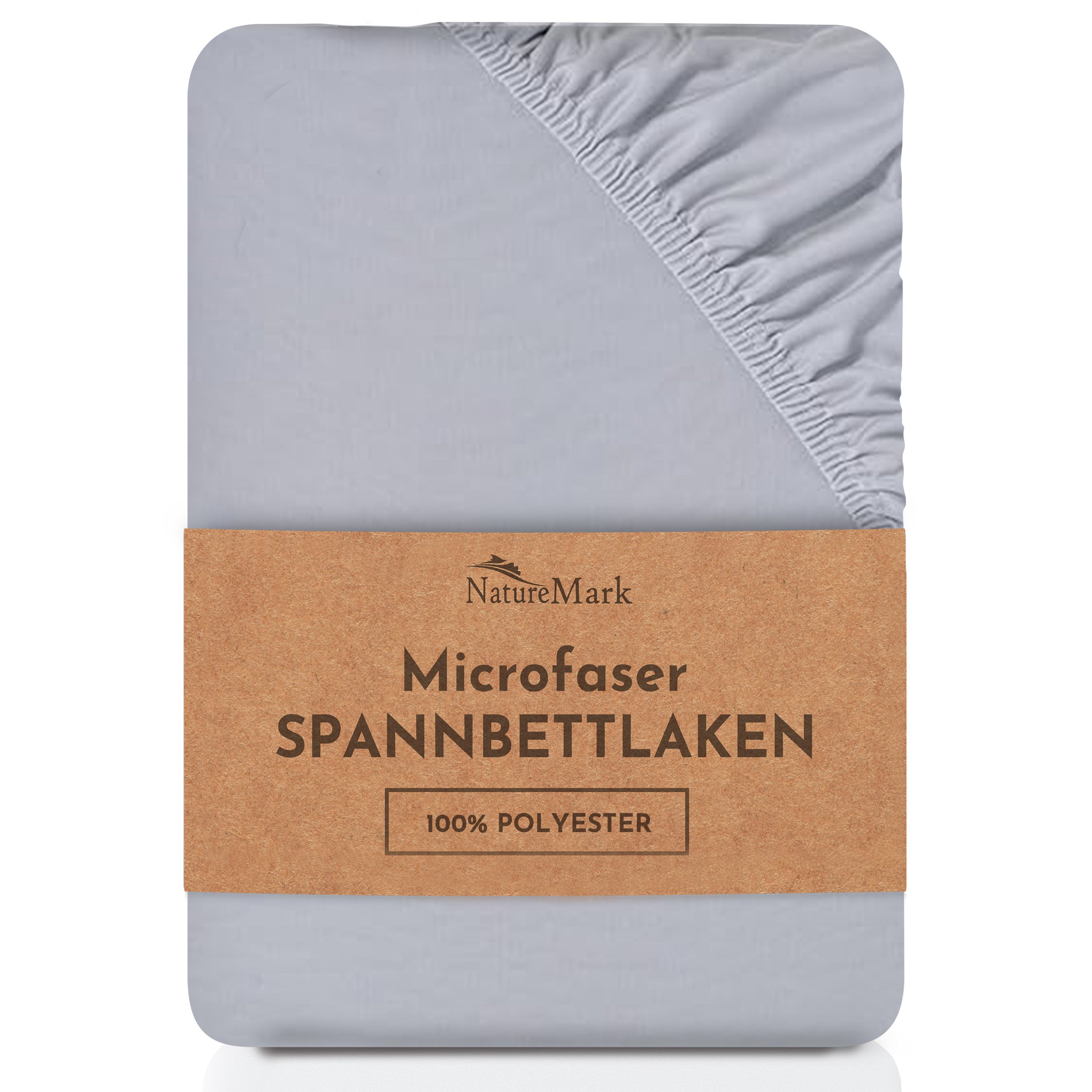 NatureMark Spannbettlaken Mikrofaser Spannbetttuch, Polyester, Gummizug: rundum, viele Größen und Farben Markenware, 180x200cm, Silber grau