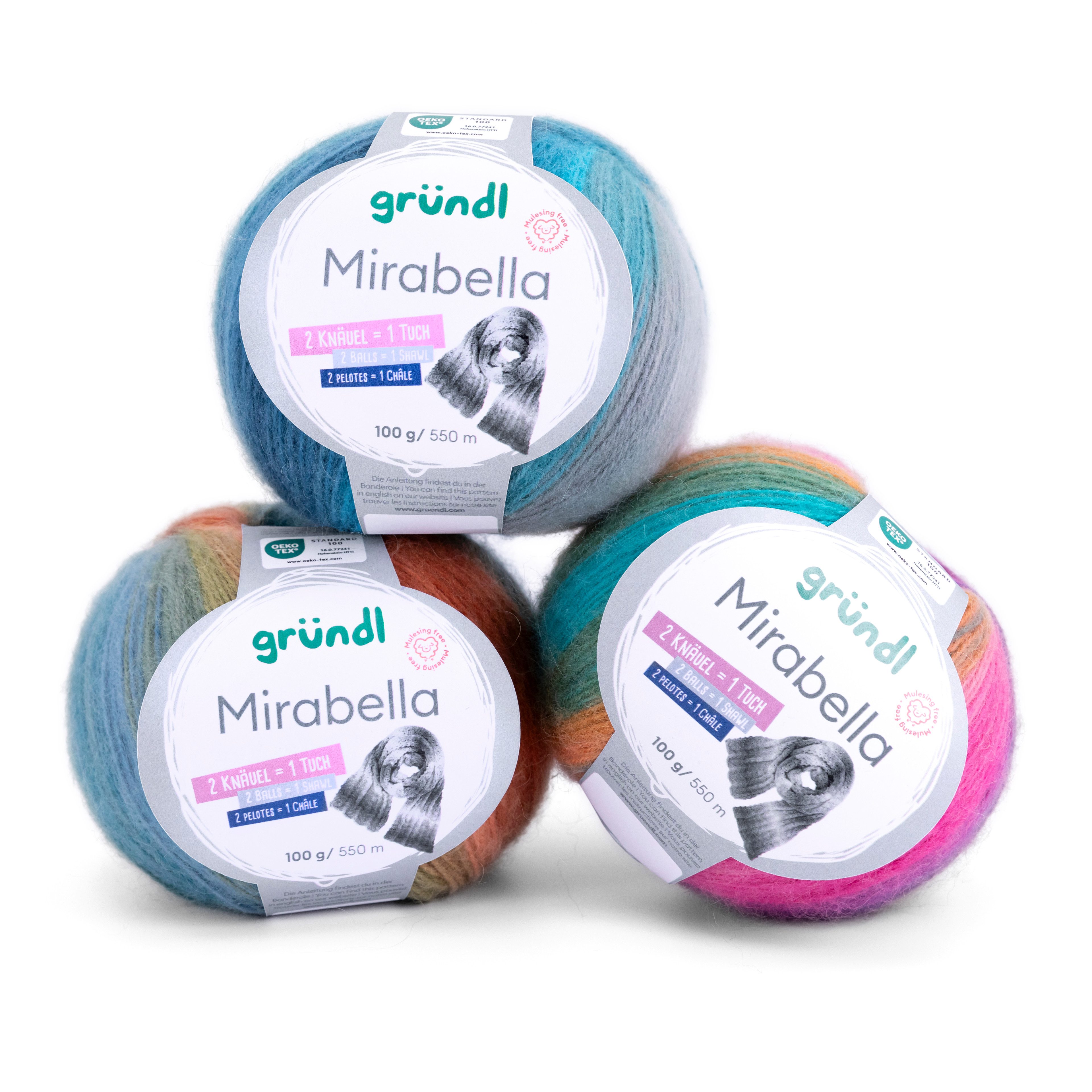 Gründl Wolle Mirabella Farbverlaufsgarn mit Anleitung Häkelwolle, 550,00 m (Wolle Farbverlaufswolle zum Stricken und Häkeln, Strickwolle, Strickgarn, Handstrickgarn), 80% Polyacryl, 20% Wolle