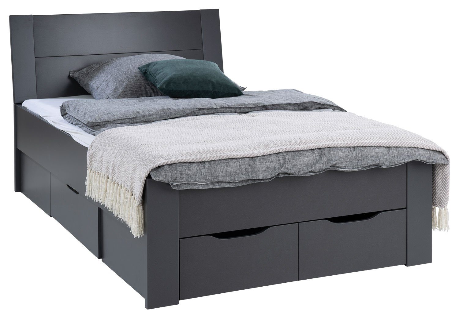 rauch Bettgestell ADITIO, Grau Metallic, 120 x 200 cm, 4 Schubladen, Einzelbett