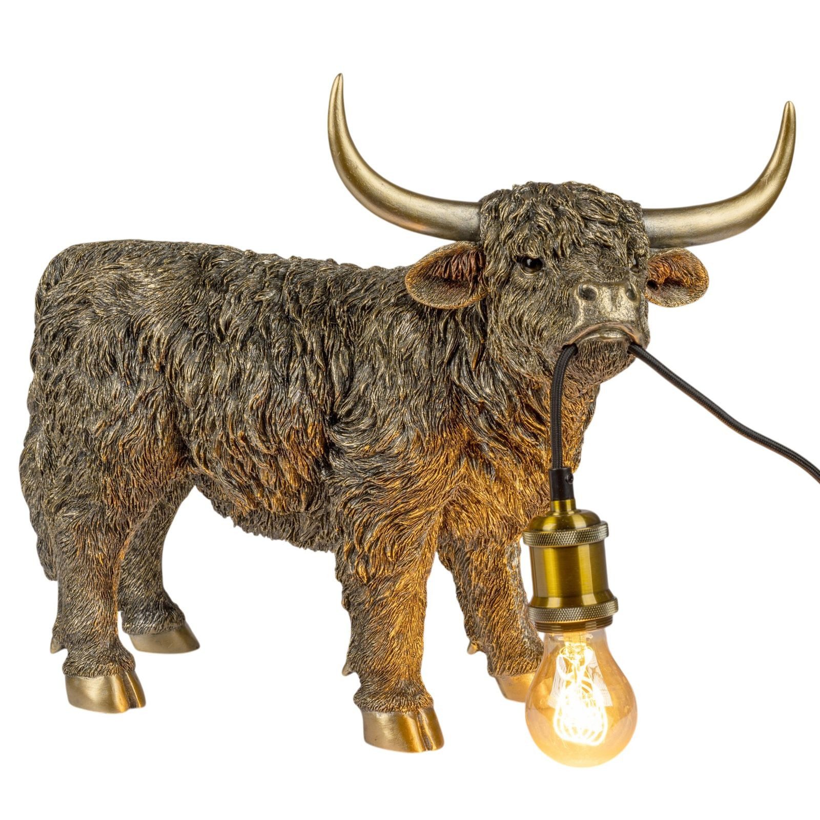 formano Tischleuchte Hochlandrind Lampe Stimmungslampe Antik-Goldfarben Ambientbeleuchtung, Ohne Leuchtmittel