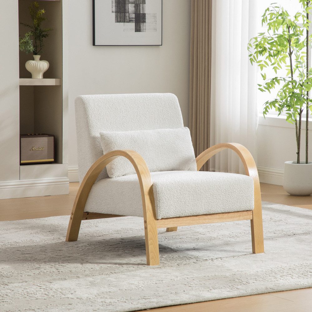 BBWL Sessel aus Chenille mit massivem Holzgestell und modernem Akzentdesign, Skandinavischer Loungesessel