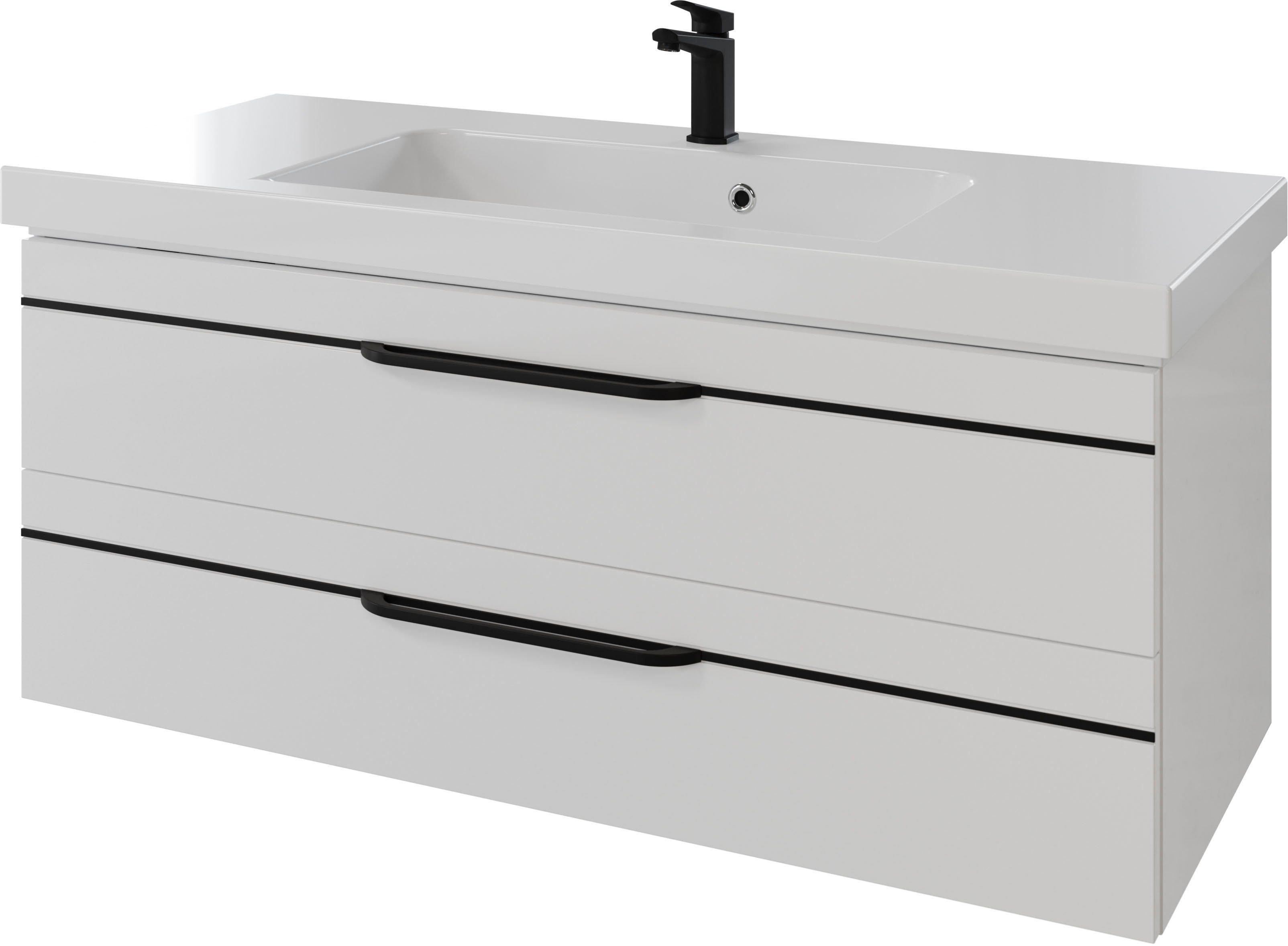 Saphir Waschtisch Serie Balto Mineralmarmor-Waschtisch mit Unterschrank, 123 cm breit (2-St), Waschplatz mit 2 Schubladen, Badschrank in verschiedenen Ausführungen